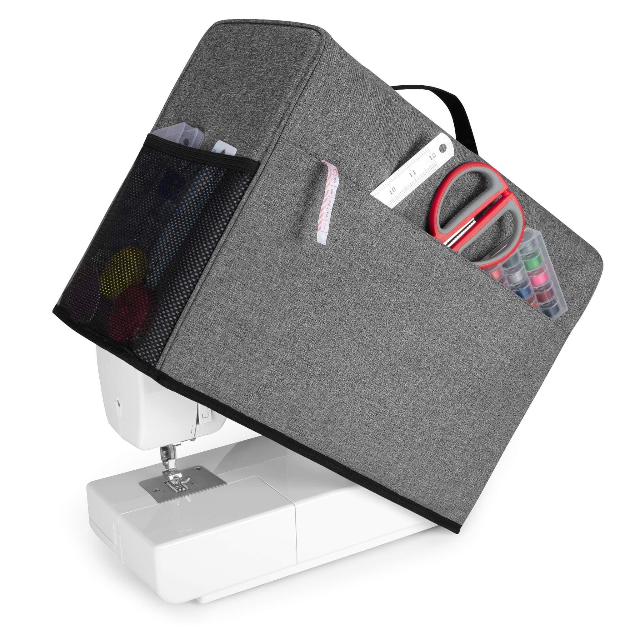 Sewing Machine Cover with Pockets, Dust Cover Compatible with Most Standard Singer and Brother Sewing Machine, Grey