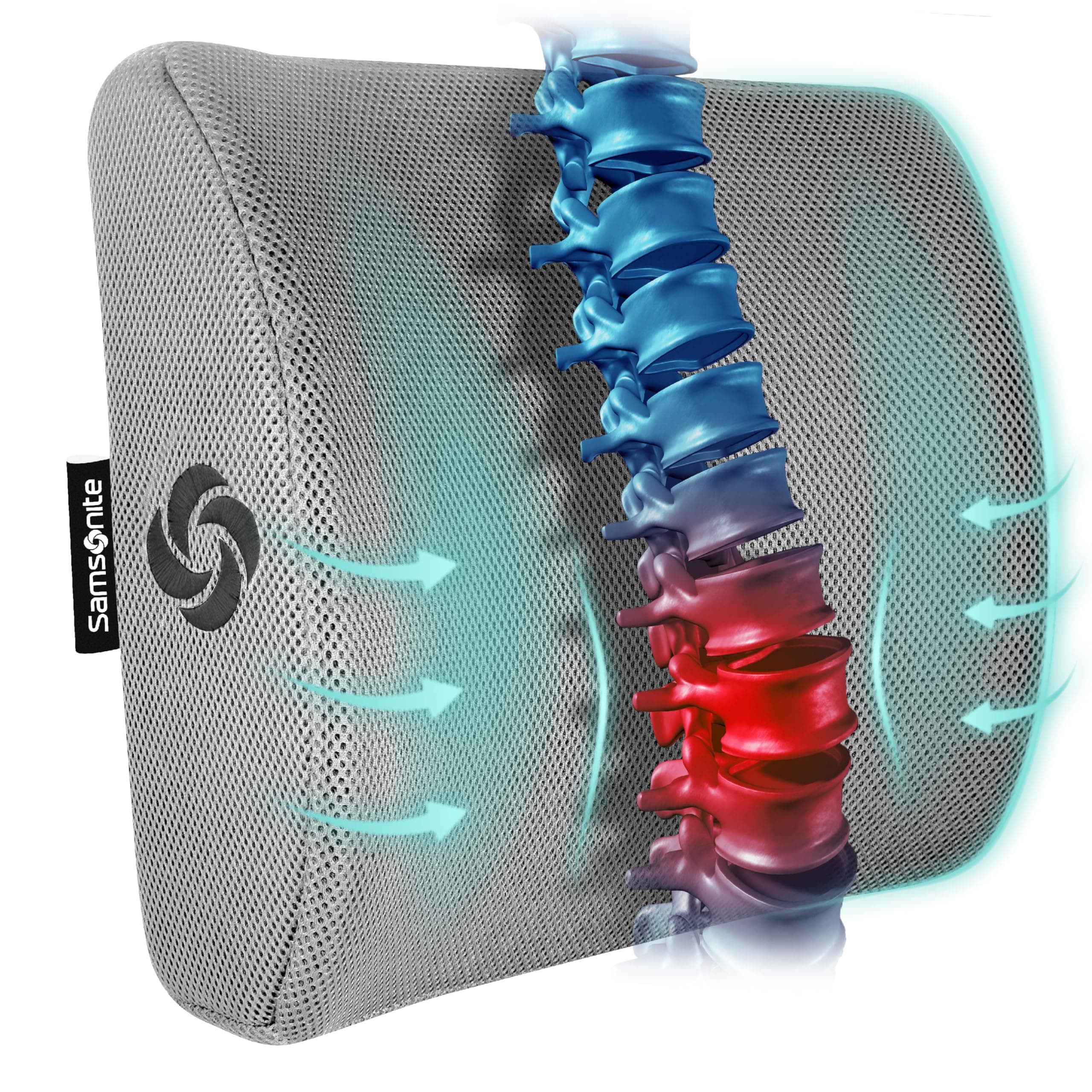 SA5244 Ergonomic Lumbar Support Pillow Helps Relieve Lower Back Pain 100% Pure Memory Foam Improves Posture Fits Most Seats Breathable Mesh Washable Cover Adjustable Strap