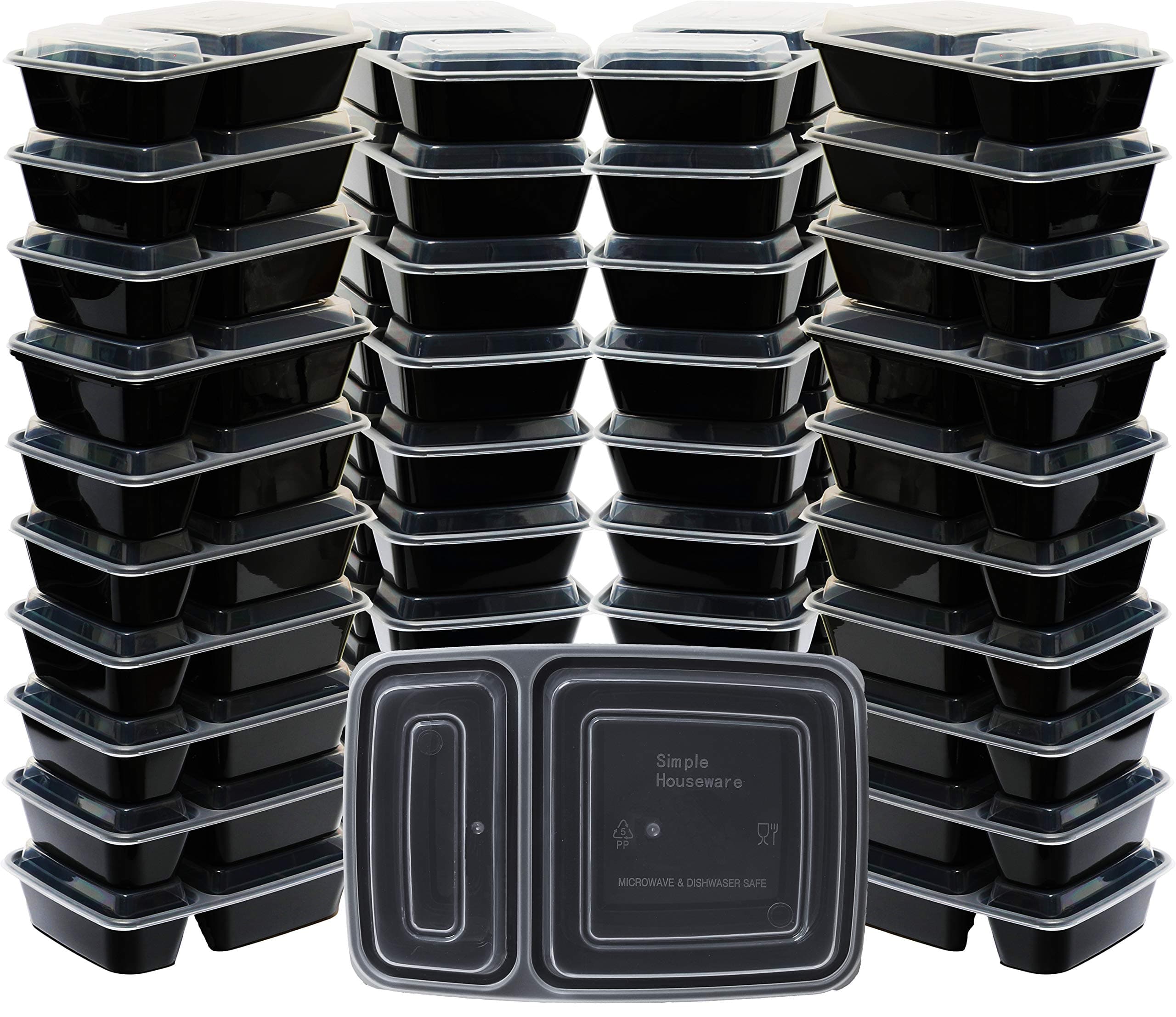 40 Pack - SimpleHouseware 2 Compartment Food Grade Meal Prep Storage Container Boxes (28 ounces)