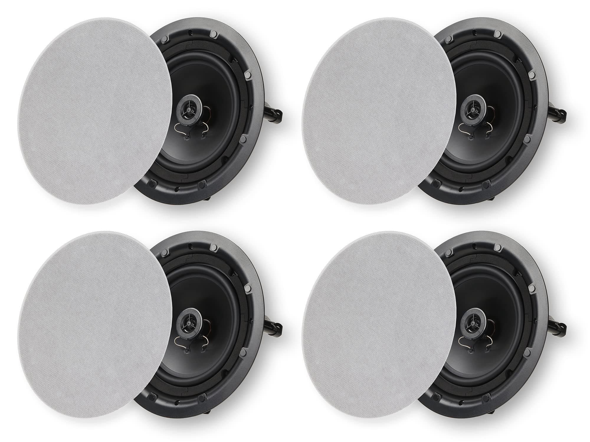 Micca Architecture Series 2-Way in Ceiling in Wall Speaker, Rimless Design, 8 Inch Woofer, 9.75-Inch Cutout Diameter, 4 Pack, White