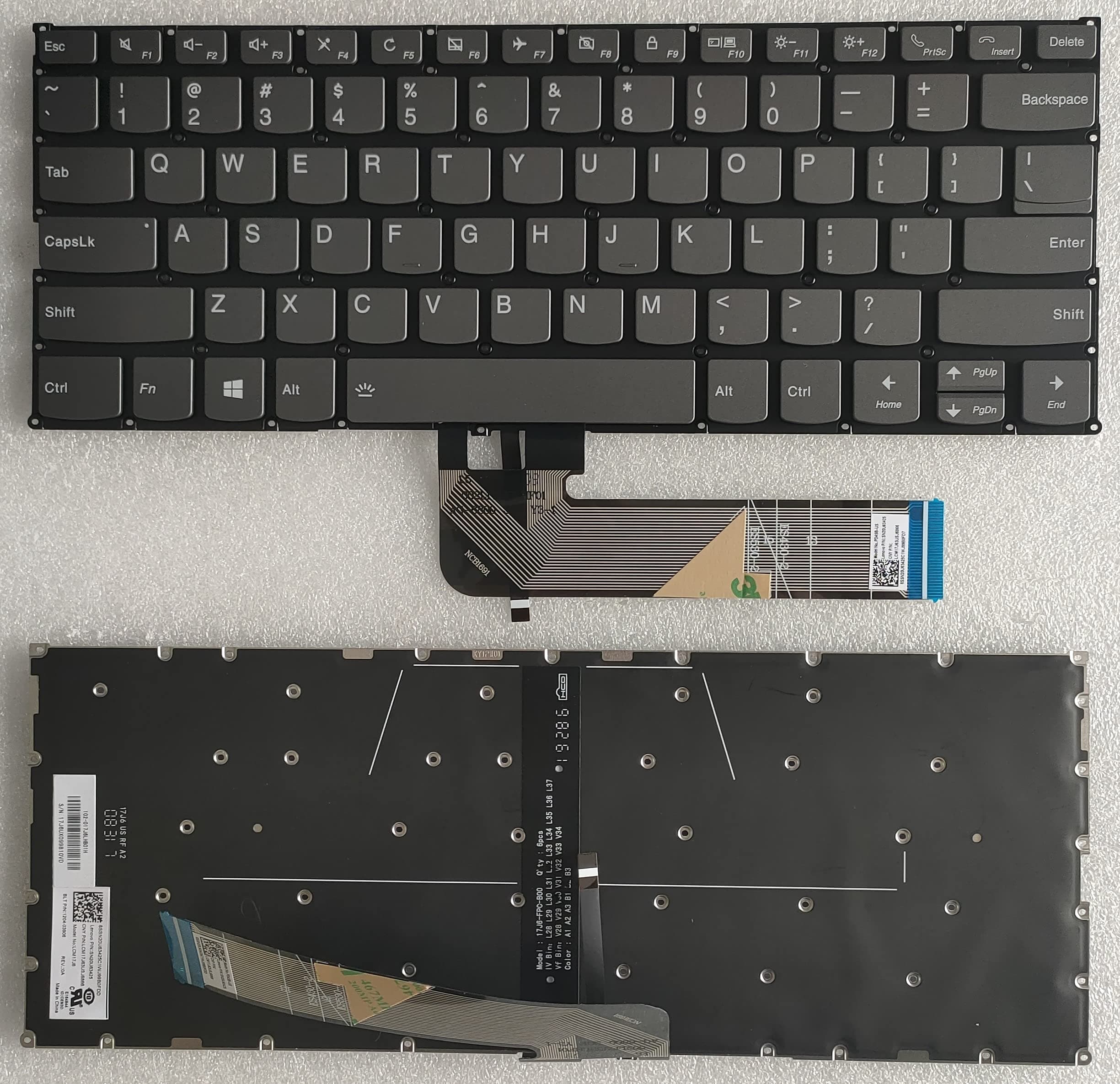 Replacement Laptop English Backlit Keyboard Without Frame for Lenovo ThinkBook 13s-IWL 13s-IML 14s-IWL 14s-IML 14-IML 14-IIL SN20S99865 LCM17J63USJ6866 LCM17J6 PD4SB-US SN20Q40627 Gray