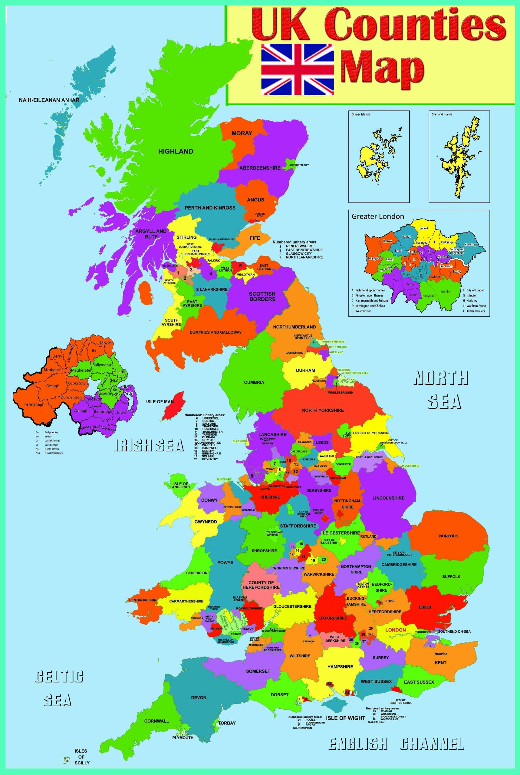 laminated Educational wall poster UK counties map | GB Great Britain counties Poster
