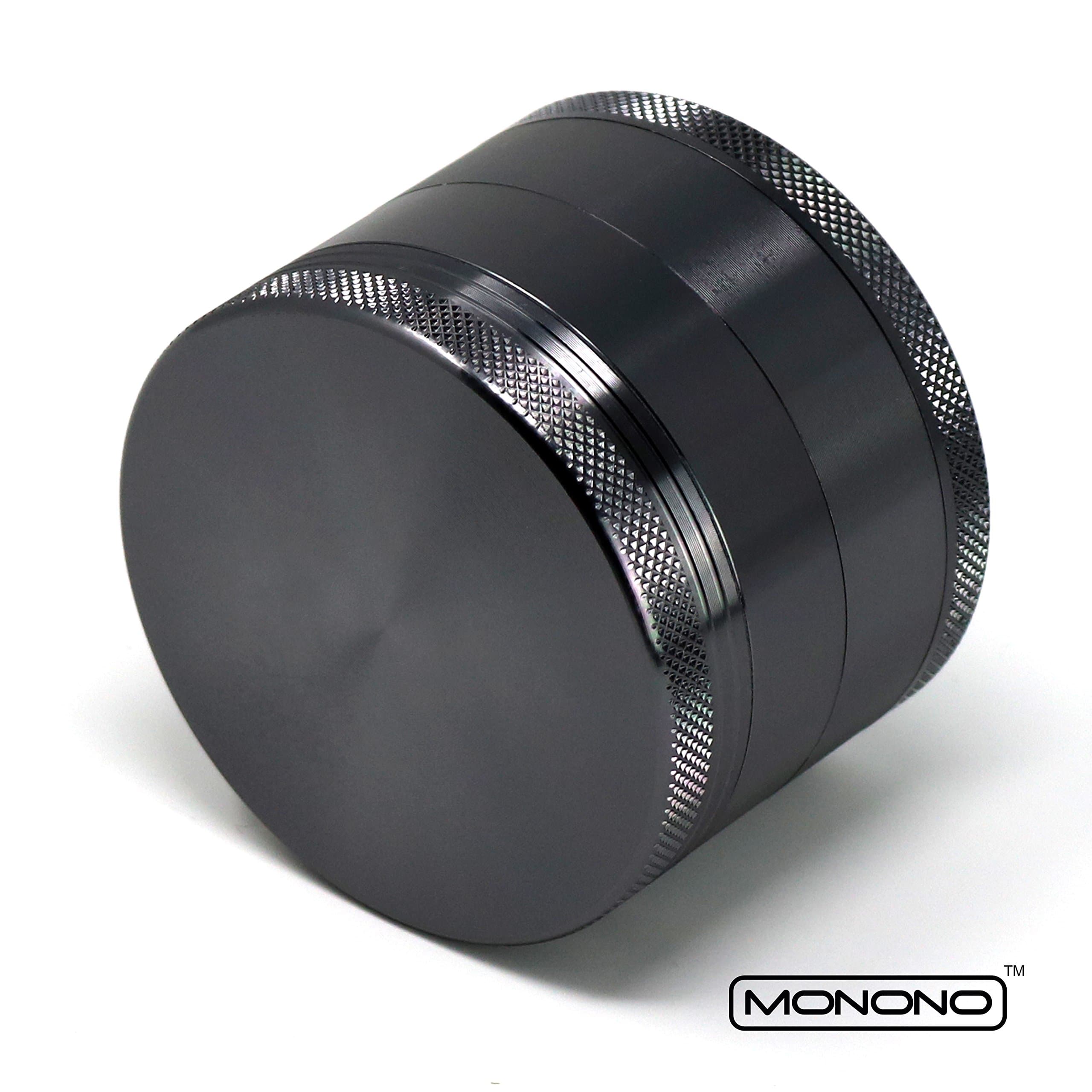 MONONO Herb Grinders Premium Large Herb Grinder 2.5 Inch with Magnetic Lid and Sifter - 4 Piece Plain Coloured Anodised Aluminium (Grey)
