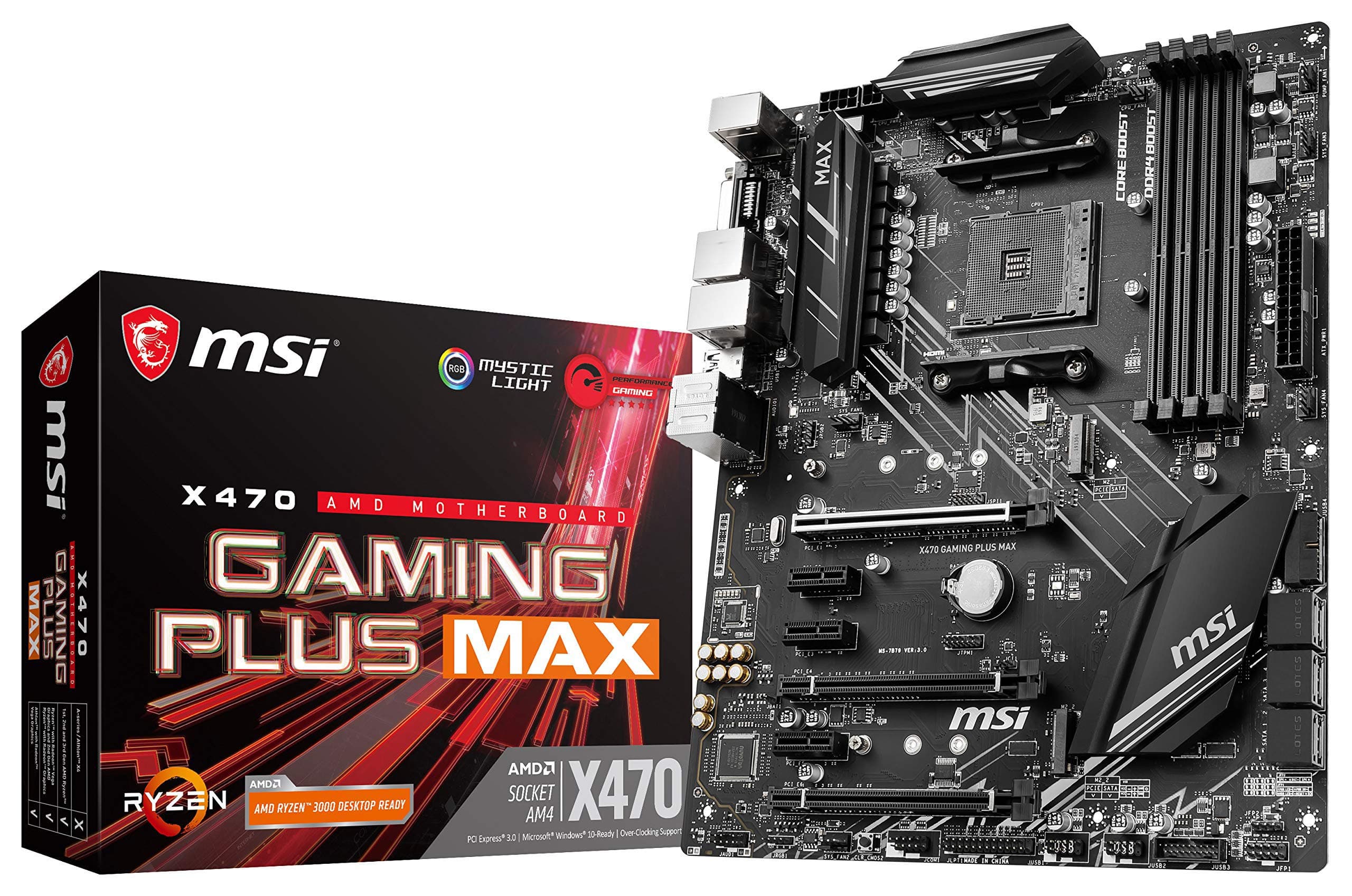 MSI Performance Gaming AMD X470 Ryzen 2ND and 3rd Gen AM4 DDR4 DVI HDMI Onboard Graphics CFX ATX Motherboard (X470 Gaming Plus Max)