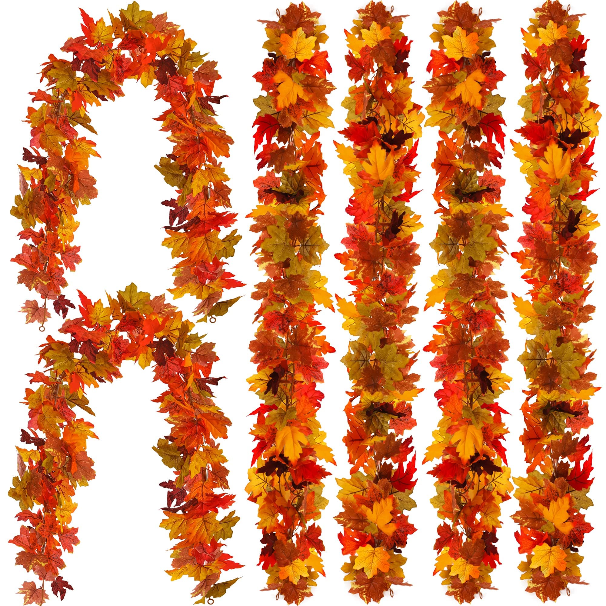 PARTY JOY Fall Garland, 6 Pcs 1,7 m Artificial Autumn Maple Leaves Garland Autumn Decorations, Fall Hanging Plant For Home Garden Wall Doorway Backdrop Fireplace Decoration