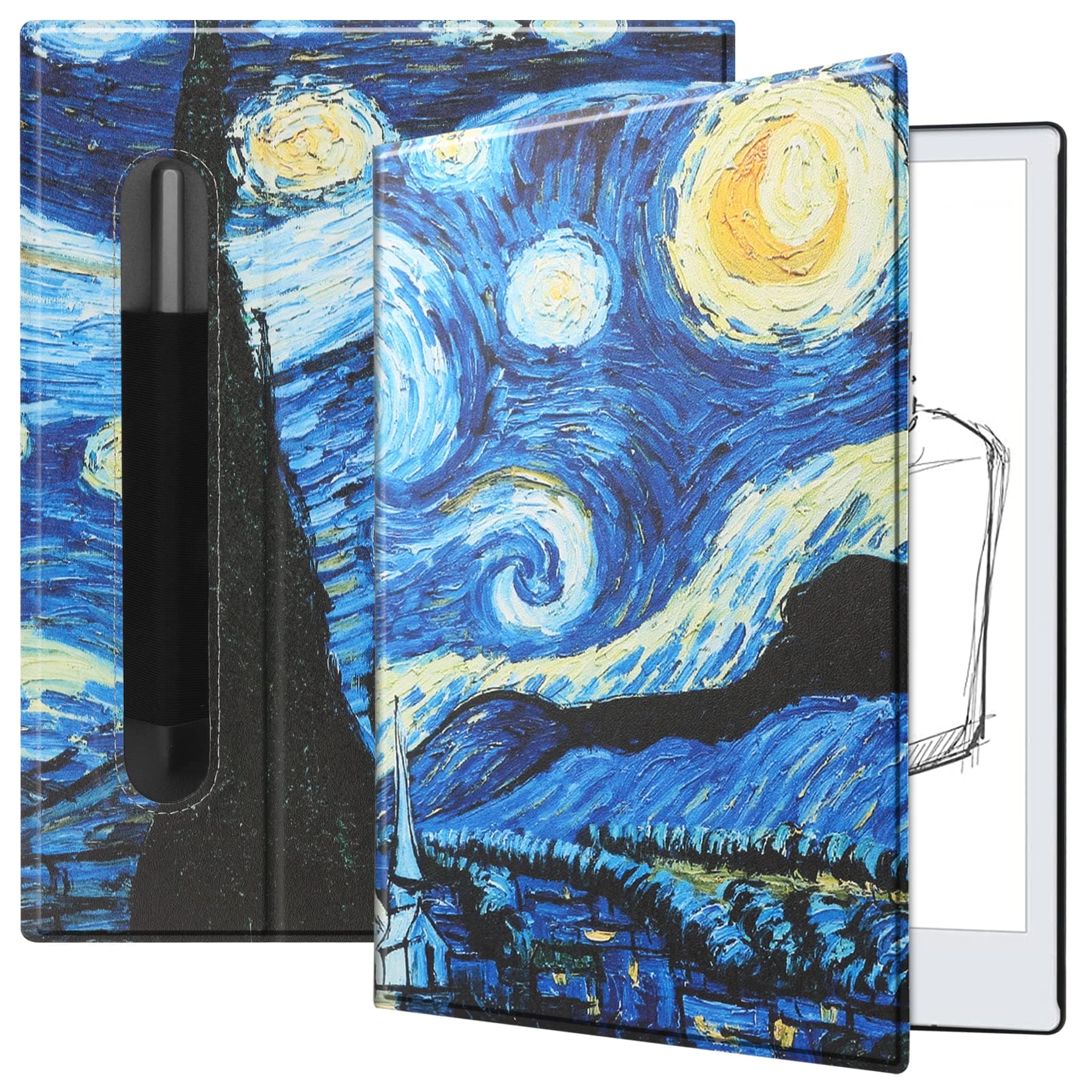 KuRoKo スリム軽量ブックフォリオレザーケースカバー Remarkable 2用 (星空)