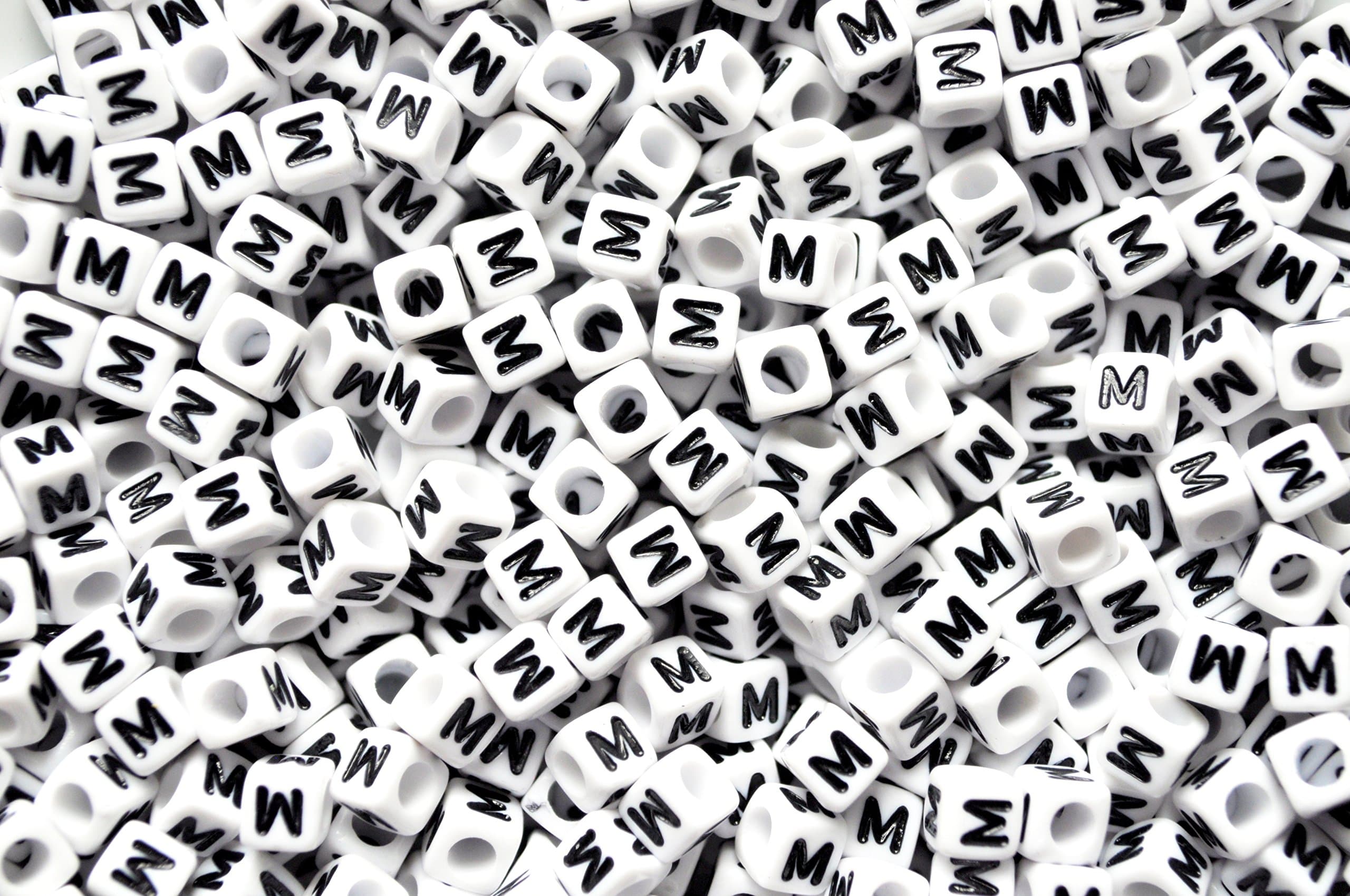 100 pcs 6mm White Cube Letter Alphabet Acrylic Beads Single & Mixed Letters (M)