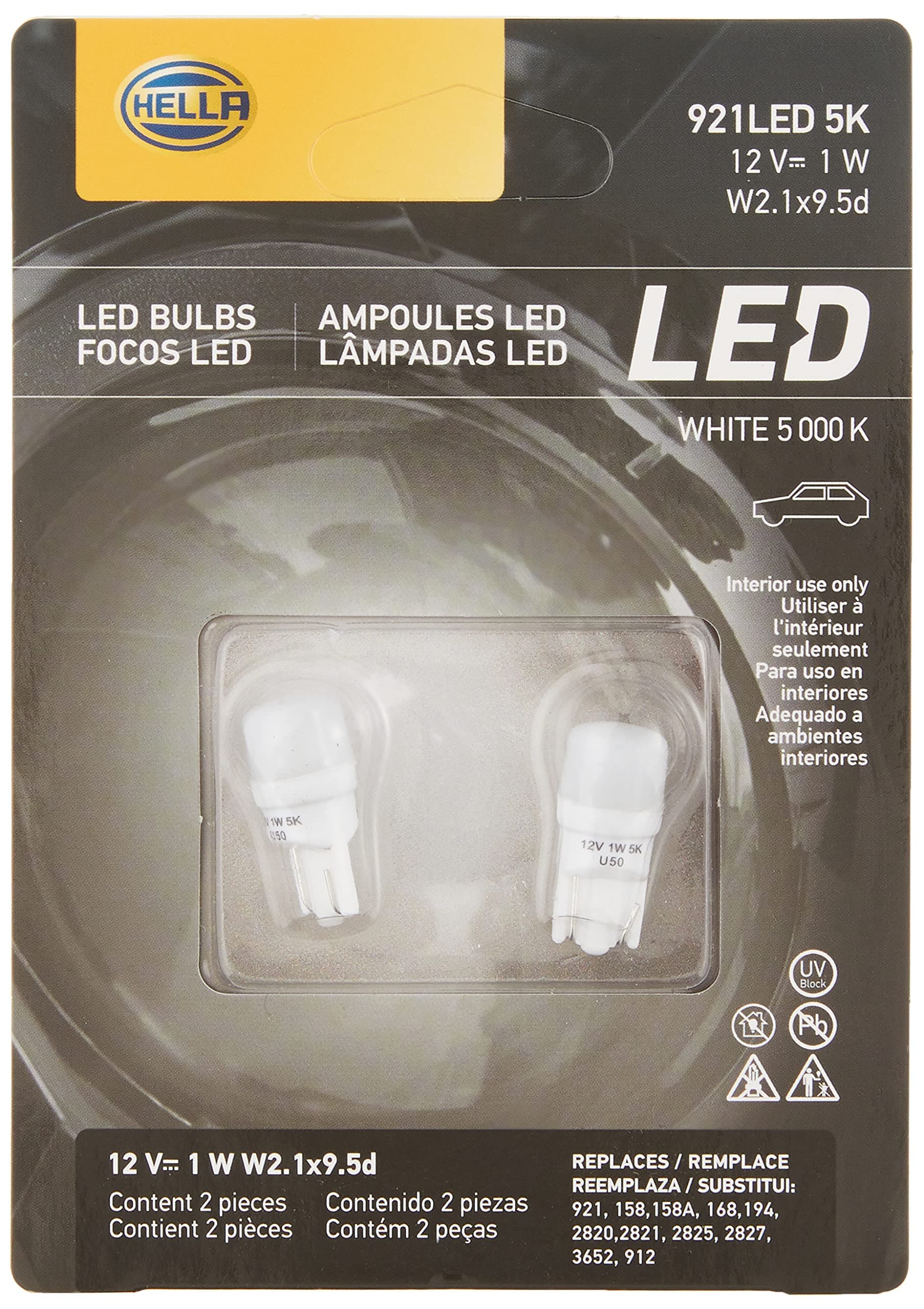 HELLA 921LED 5K LED Performance Bulbs, 12V, 1W 2 Pack