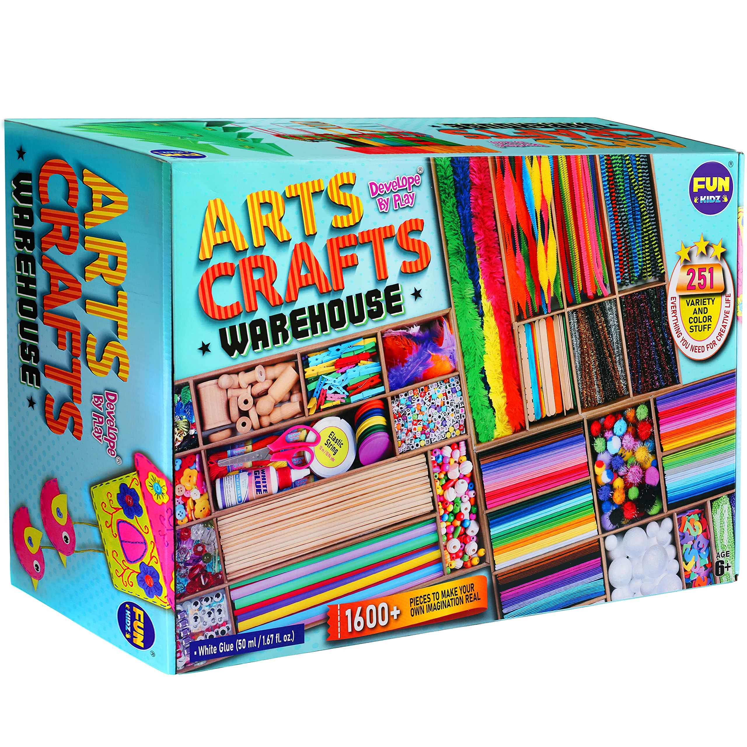 DEVELOPE BY PLAY 3 Layers Jumbo Arts and Crafts Supplies Warehouse, 1600+ Huge Materials Kit for Kids 4-12 Big Craft Chest Box Creative Activities Birthday Gift Toys for Girls and Boys, 17.91Wx12.4L