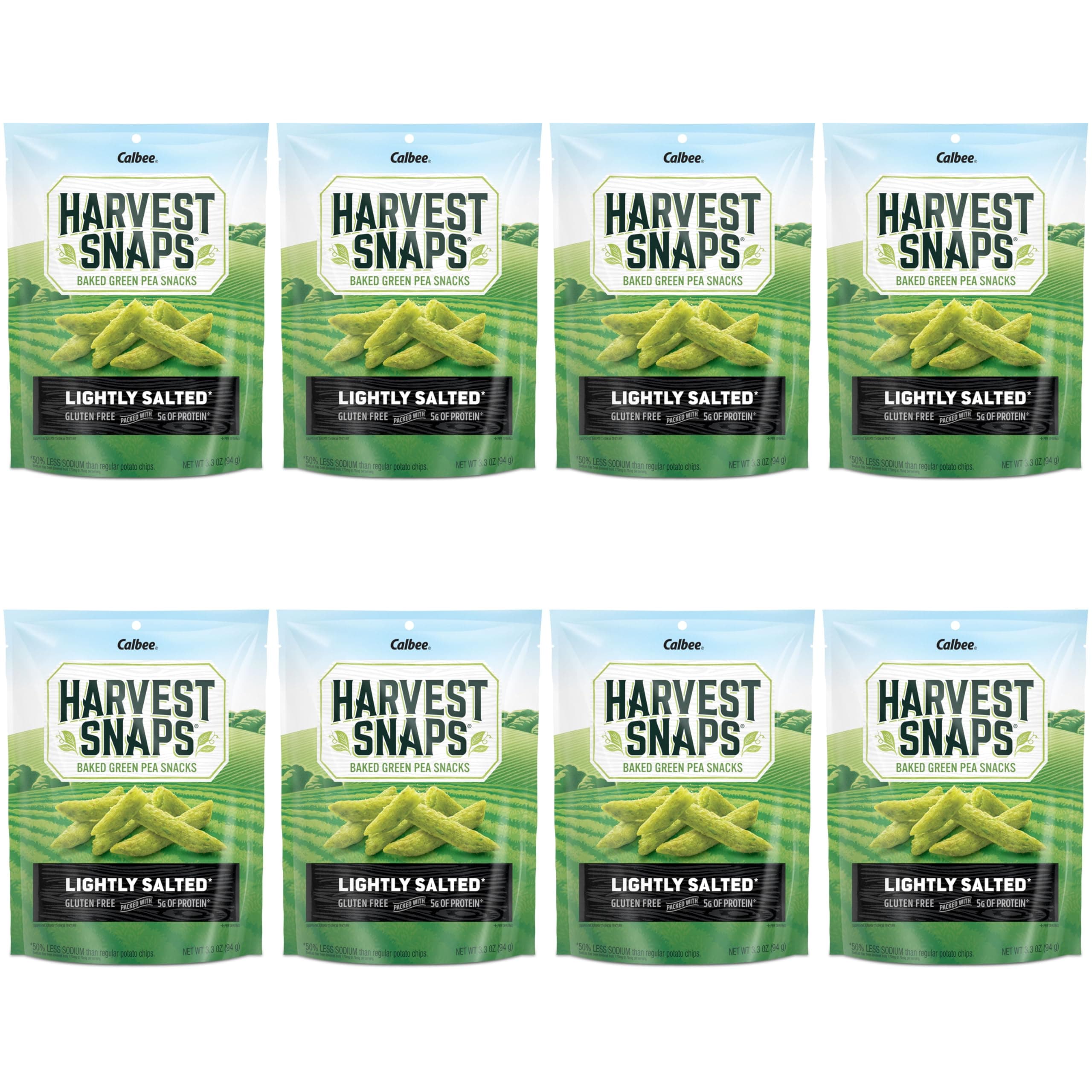 Harvest Snaps Veggie Chips (Lightly Salted Snack Crisps) | Powered by Plant Protein, Gluten Free Baked Vegetable Crisps | Made in USA (8 Snack Packs)