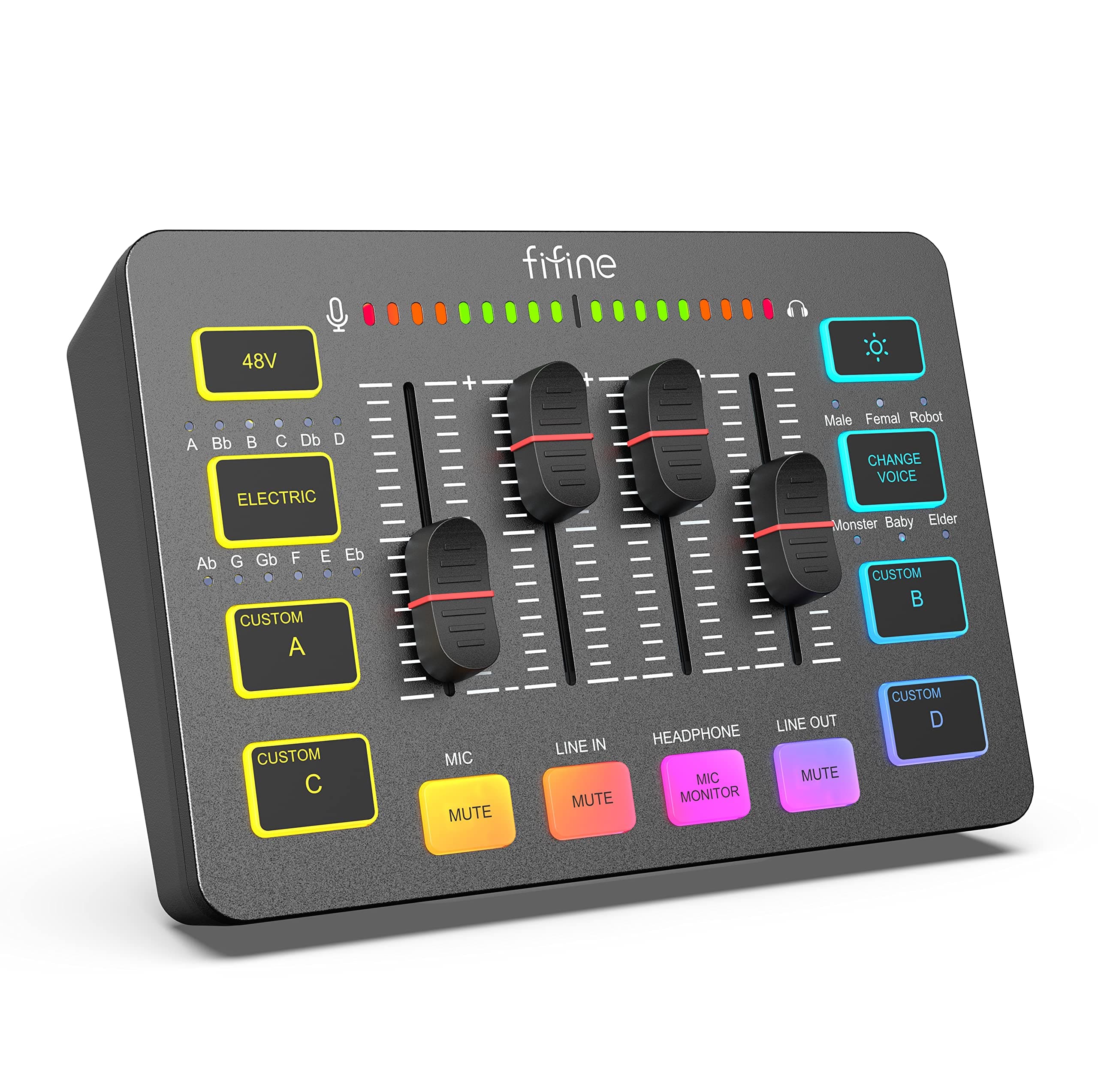 Gaming Audio Mixer for Streaming, RGB PC Audio Interface, DJ Mixer with XLR Microphone Interface Volume Fader Individual Channel Design, Customized Soundboard for Podcast, Recording, Vocal-SC3