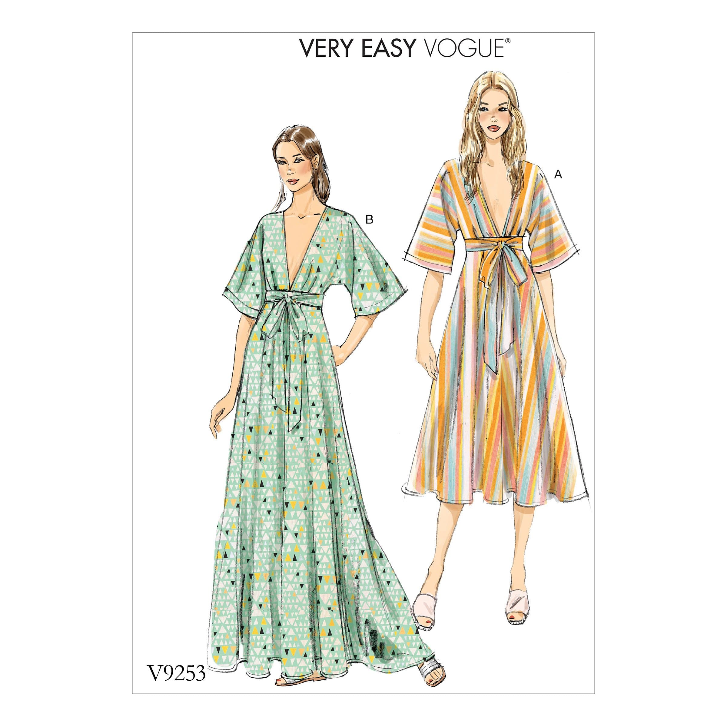 Vogue Patterns Misses' Deep-V Kimono-Style Dresses with Self Tie Sewing Pattern, 16-18-20-22-24-26 Red