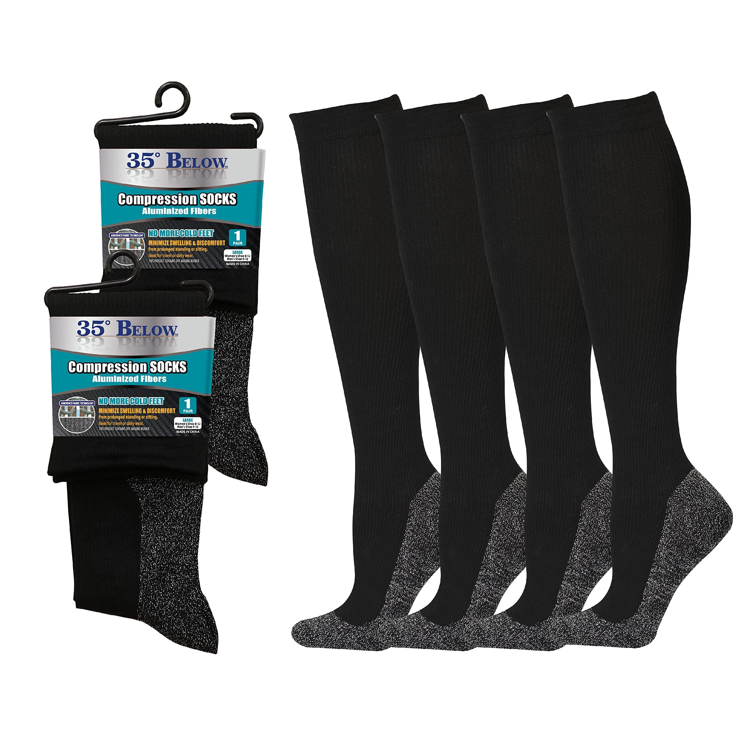 35° BELOW Compression Knee High Socks, Men/Women 1 or 2 Pairs, Best Support- Circulation, Swelling, Travel, Running, Athletic