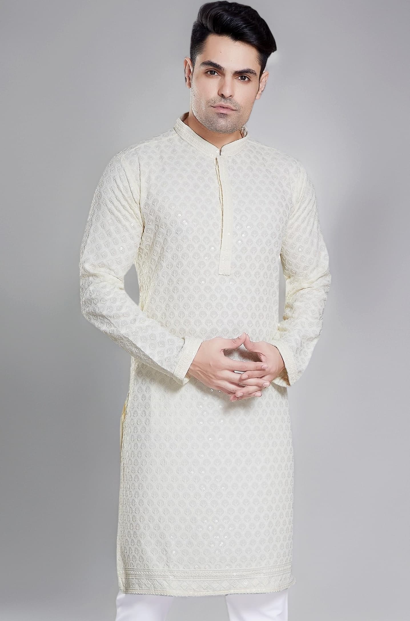 DIVISIVE Men's Sequince Embroidered Cotton Blend Only Kurta