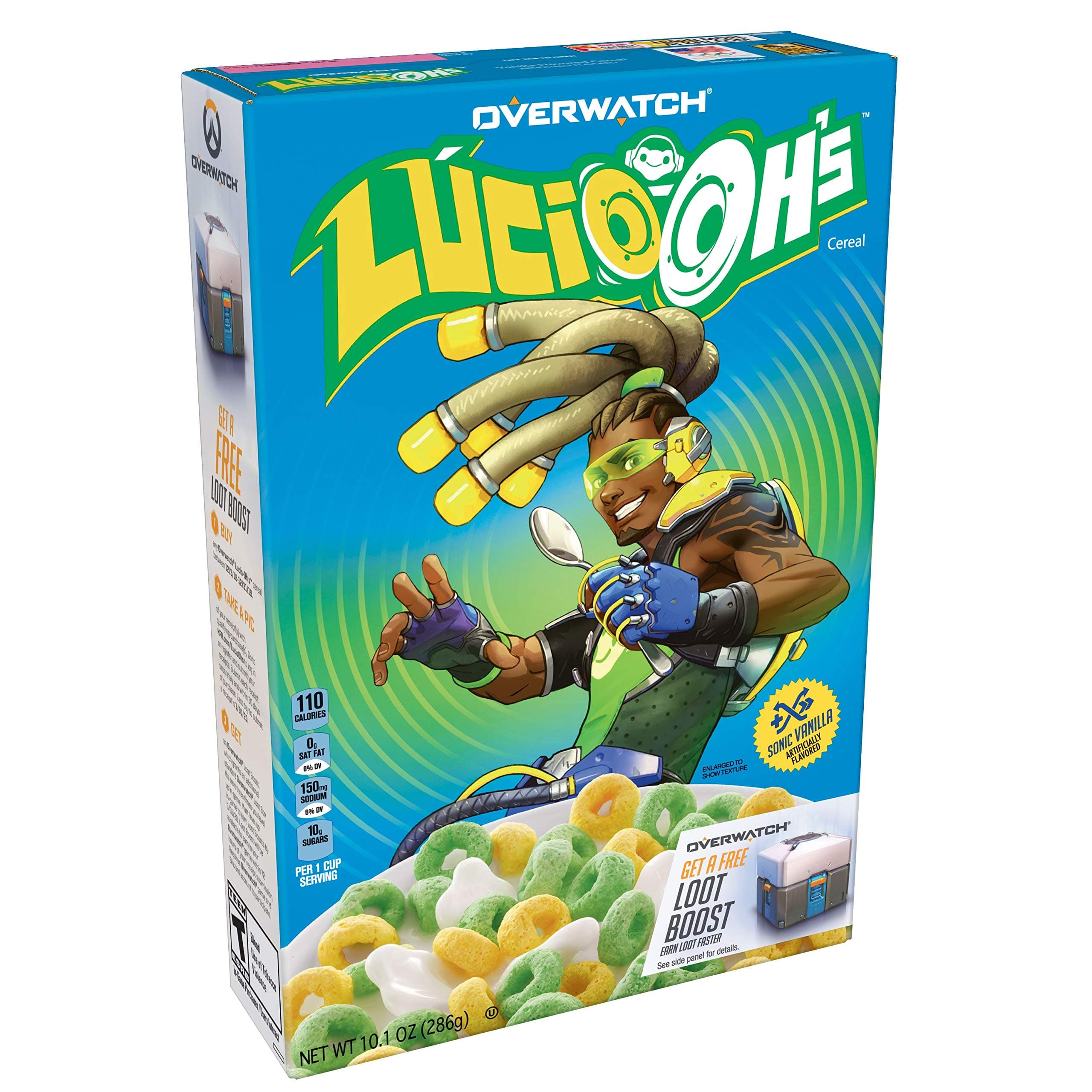Overwatch Lucio-Oh's, Breakfast Cereal, Sonic Vanilla, Excellent Source of 8 Vitamins and Minerals, 10.1oz Box