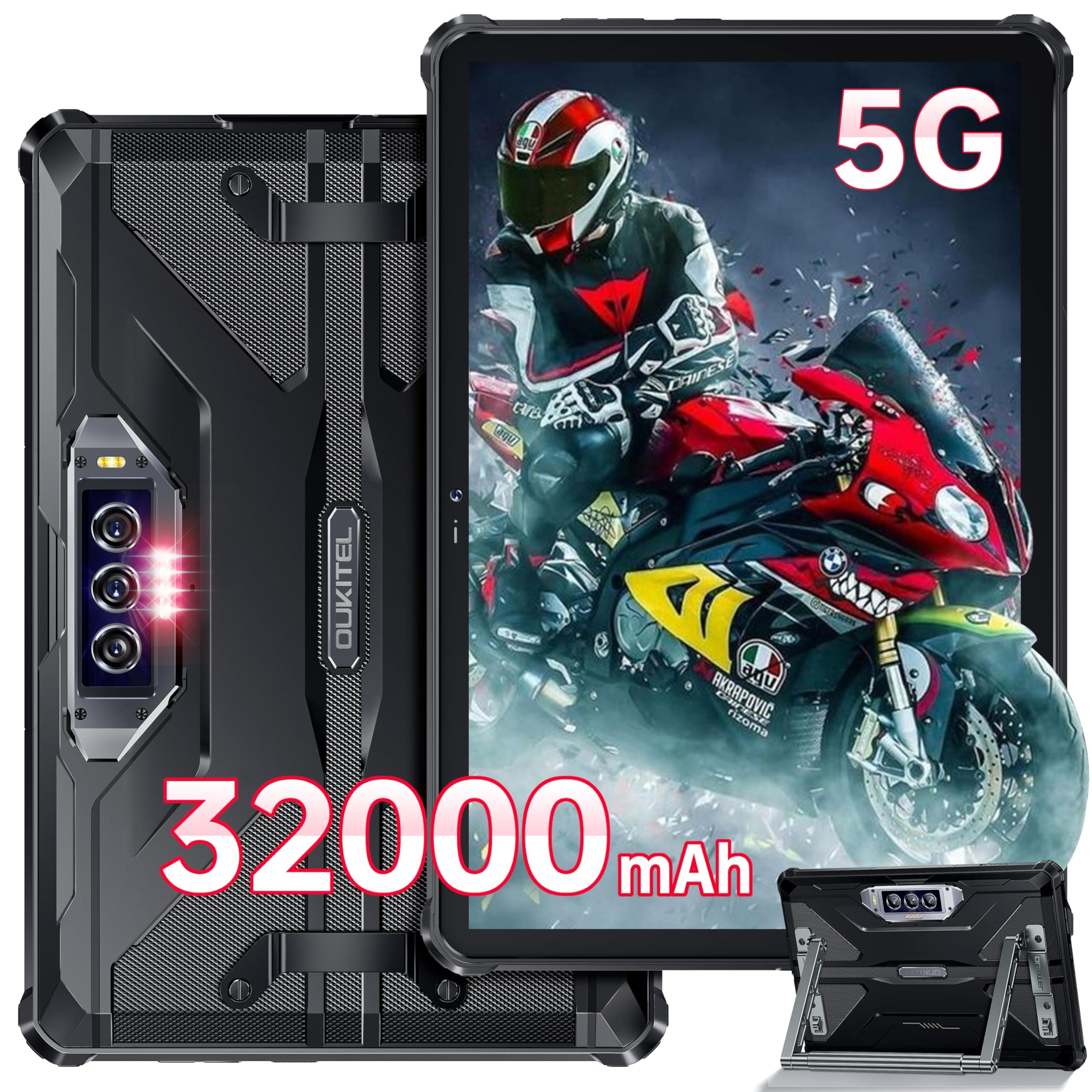 OUKITEL RT7 5G Rugged Tablet Android 13, 24GB+256GB - Waterproof Tablet, 32000mAh Battery 10.1" FHD+Tablets,33W Fast Charging,48MP+32MP+20MP Night Vision Camera, 5G Dual SIM+5G WiFi/OTG/GPS/T-Mobile