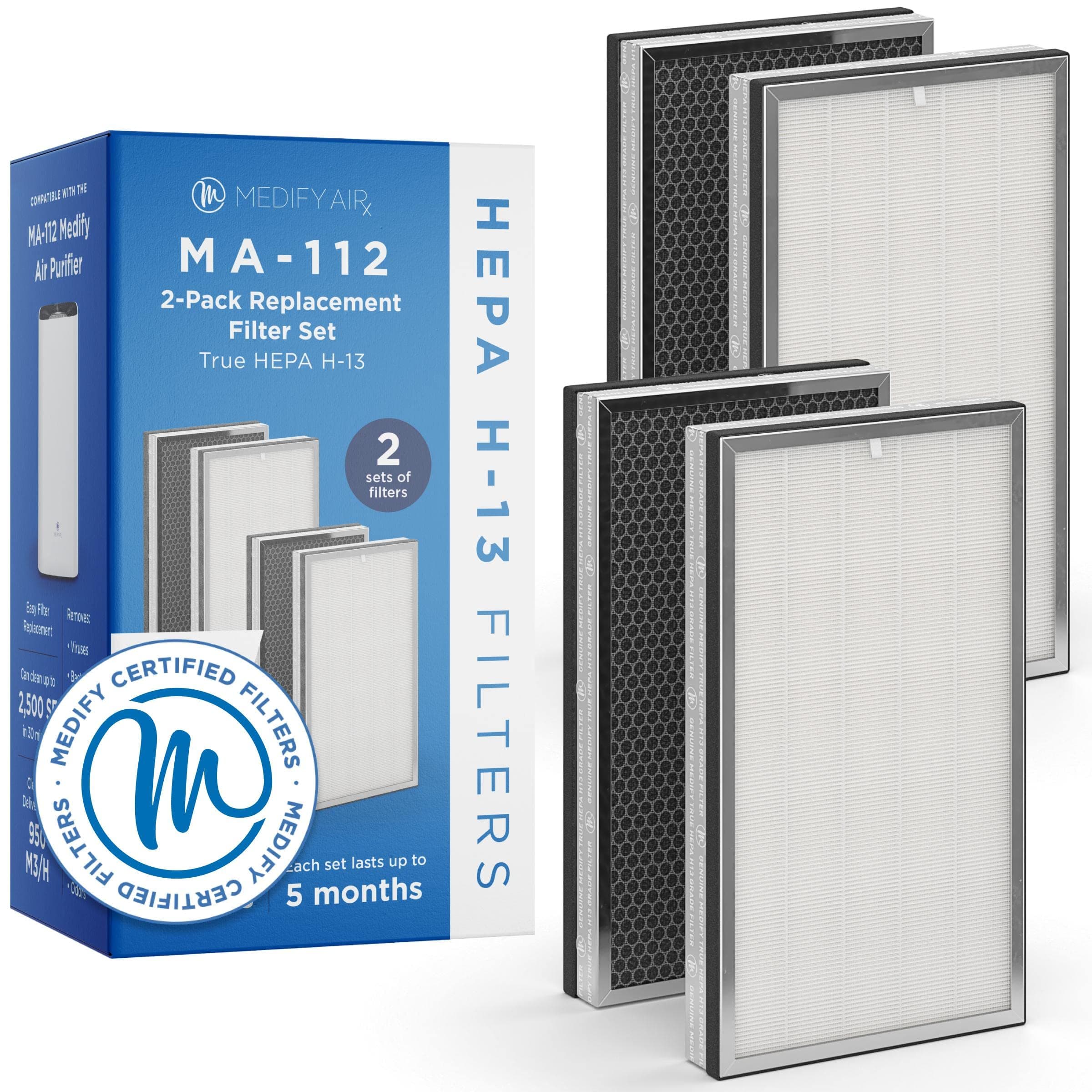 Medify MA-112 Genuine Replacement Filter Set for Allergens, Smoke, Wildfires, Dust, Odors, Pollen, Pet Dander | 3 in 1 with Pre-filter, HEPA H13 and Activated Carbon | Removal to 0.1 Microns | 1-Pack