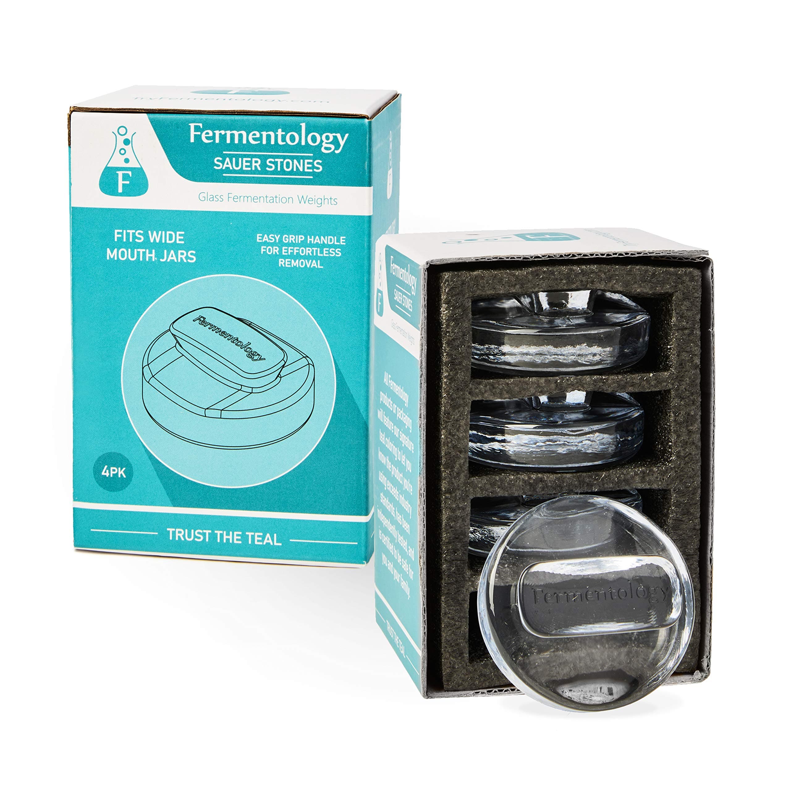 Sauer Stones - Large Glass Fermentation Weights for Mason Jar Fermentation, Preservation and Pickling - Fits Any Wide Mouth Mason JAR - 4 Pack