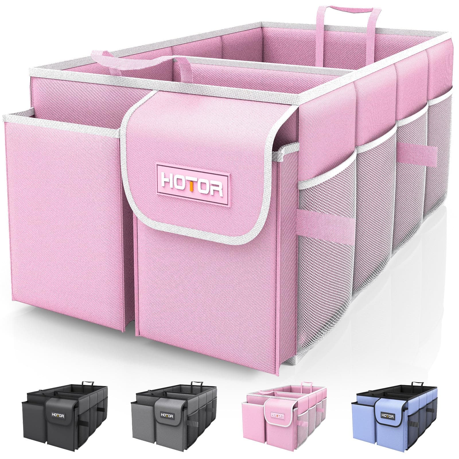 Trunk Organizer for Car - Car Organizer, Foldable Trunk organizer for SUVs & Sedans, Sturdy Organization for Car Accessories, Tools, Sundries, Pink, 2 Compartments, 21.3"×12.6"×10.6"