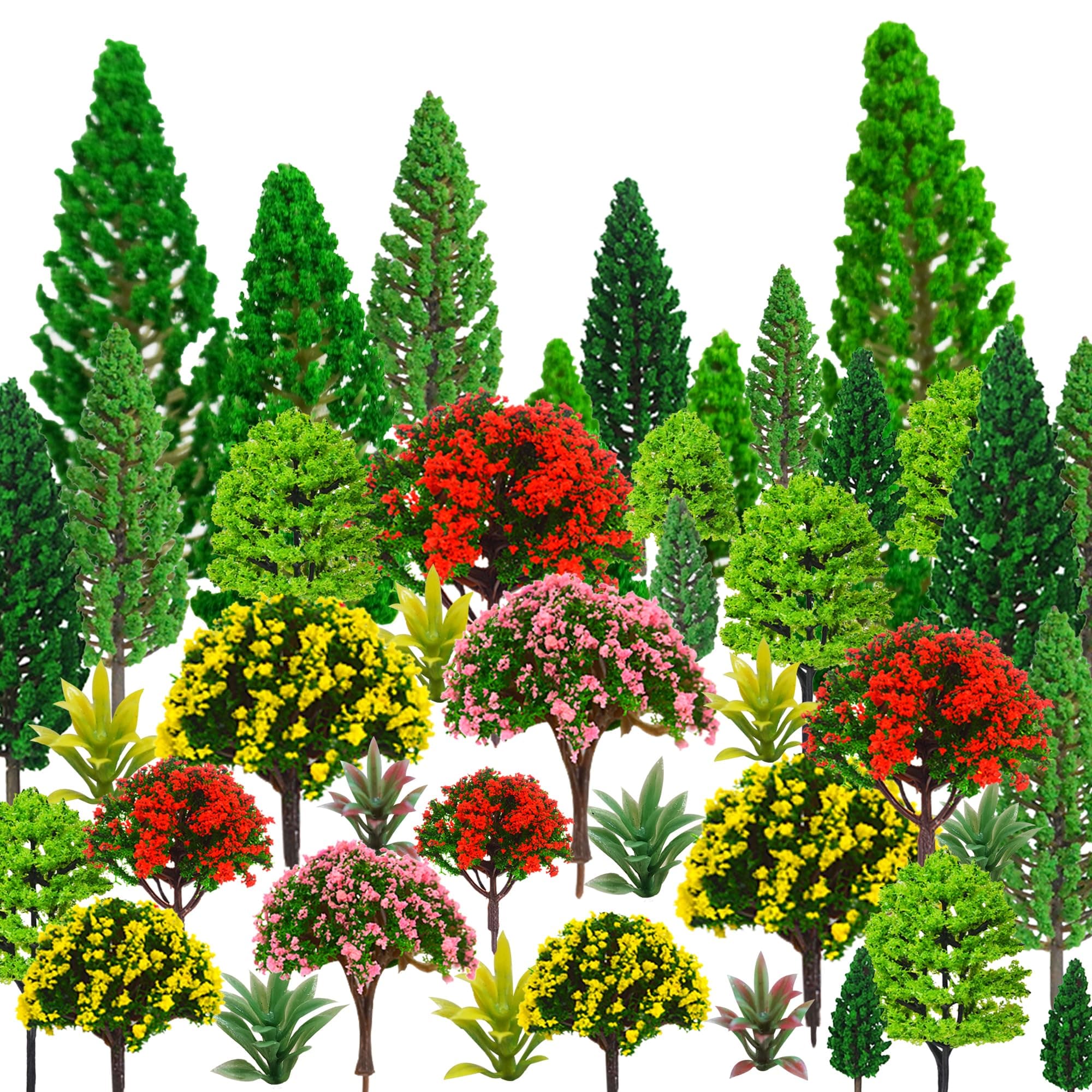 MOMOONNON Model Trees 1.1-5.1inch Mixed Diorama Model Tree Colourful Flower Tress Grass Architecture Mini Trees for Crafts Building Model Railway Scenery Landscape Supplies (Style 01)