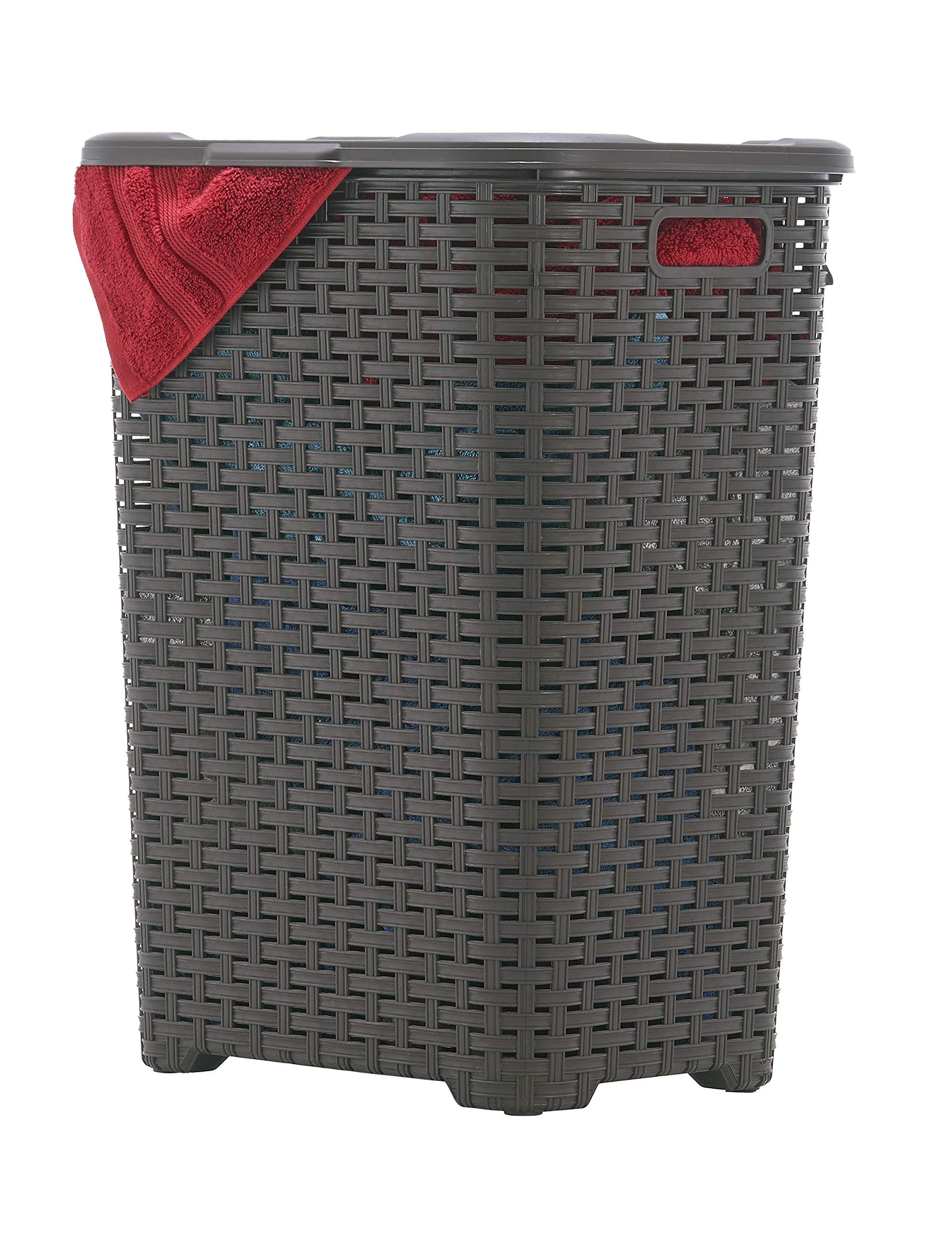 Superio Laundry Hamper Basket With Easy Open Lid 60 Liter Brown, Large Wicker Hamper, Dirty Cloths Storage With Two Cutout Handles, Laundry Room Bin 1.70 Bushel