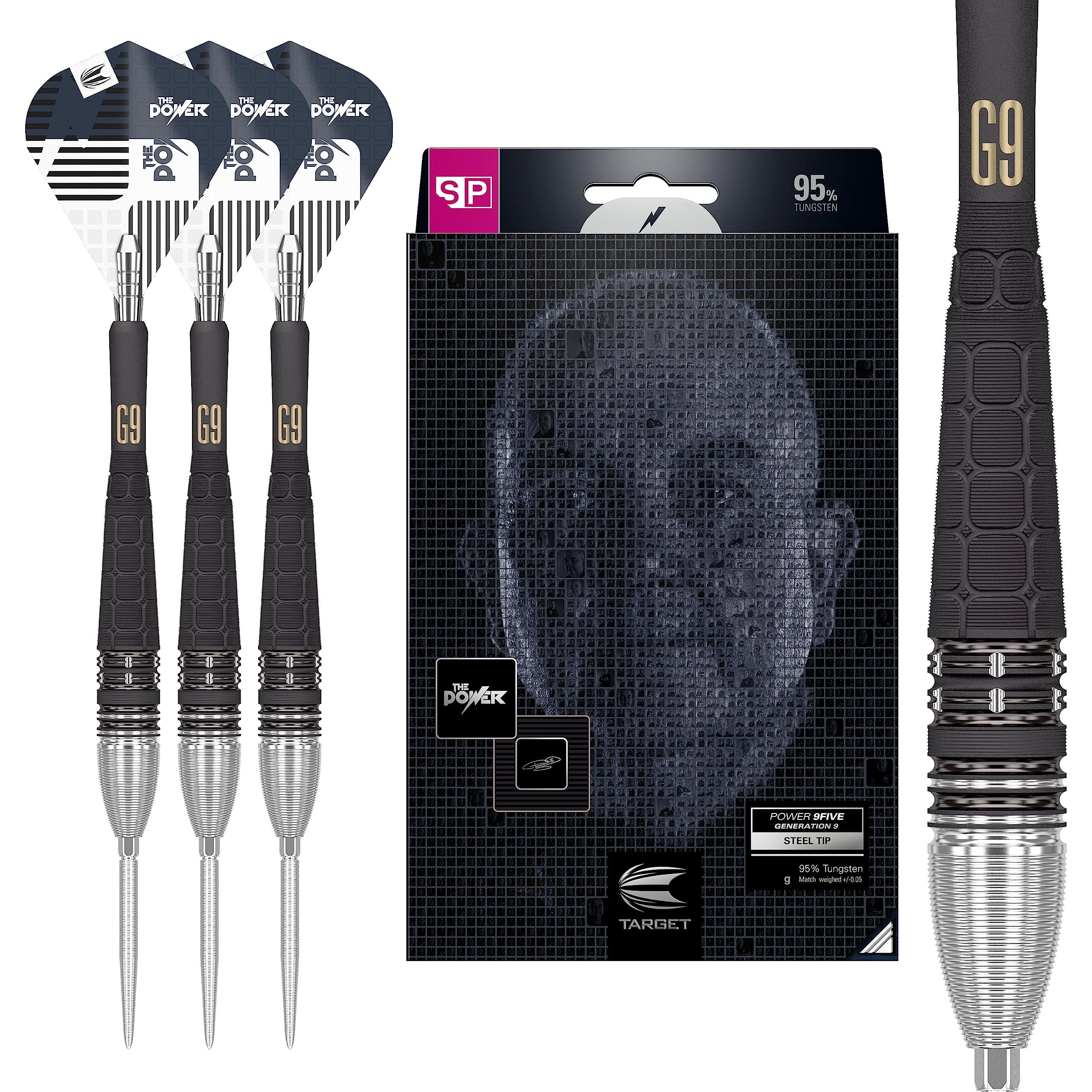 Target Darts Phil Taylor Power 9-Five Gen 9 95% Tungsten Swiss Point Steel Tip Darts Set
