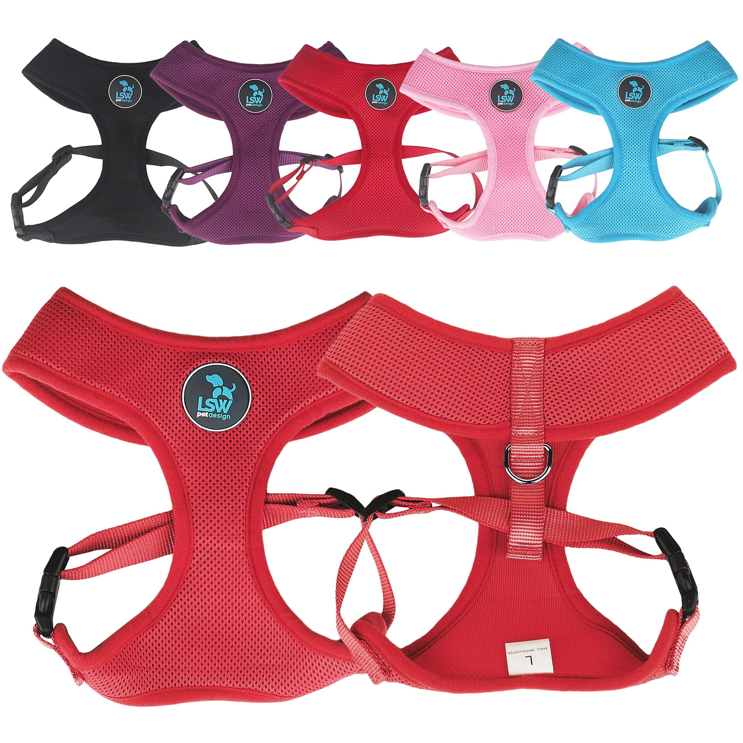 LSW Pet Design No Pull Small Dog Pet Harness Breathable Mesh and Sizes Red Small