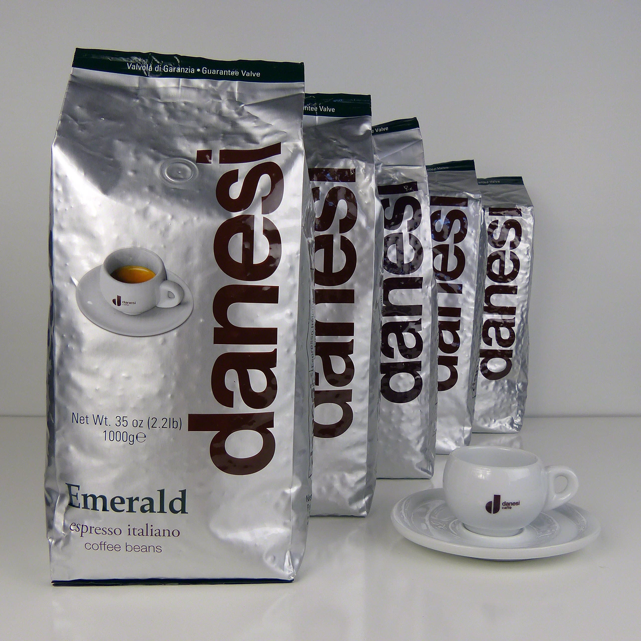Danesi Emerald Quality Espresso Coffee Beans (5 x 2.2 lbs Bag + Cup)