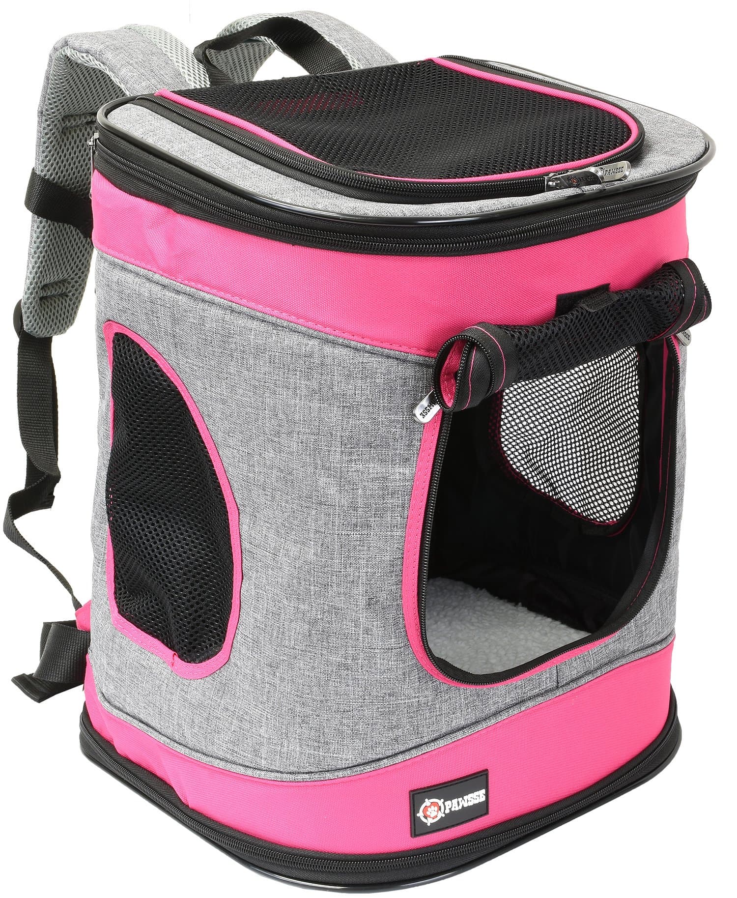 Cat Carrier Backpack, Foldable Pet Carrier Backpack for Small Dogs,Puppy Rucksack Carrier Ventilated Design For Travel Camping Hiking Outdoor Pink and Grey