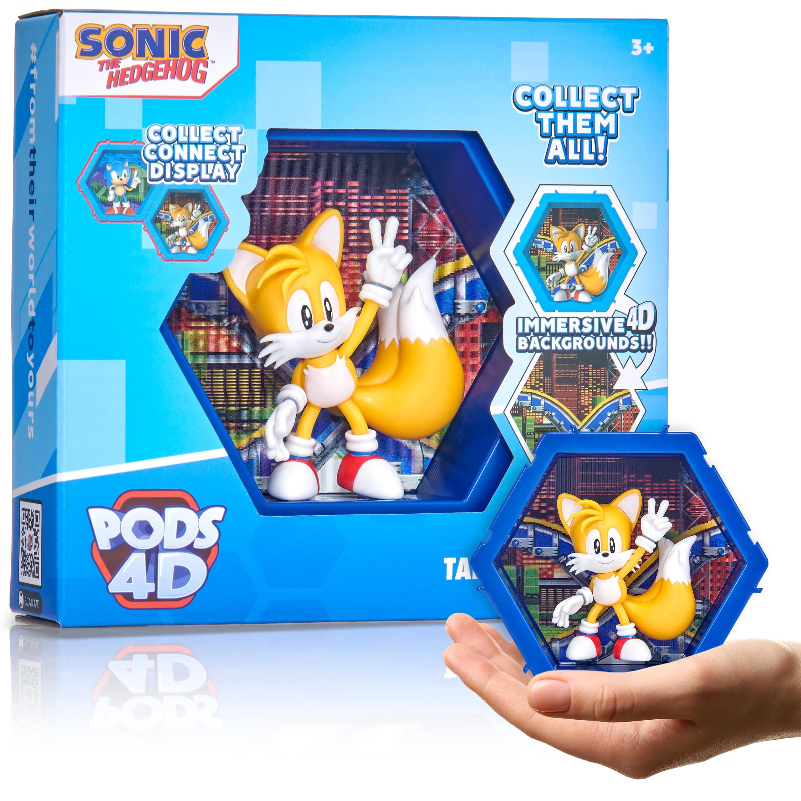 WOW! PODS - 4D Classic Tails, Unique Connectable Collectable Bobble-head figure that Bursts from their World into Yours, Wall or Shelf Display, Sonic Toys and Gifts, Series 1 no. 484