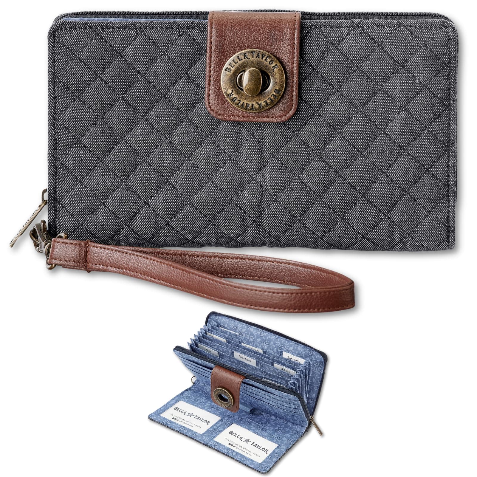 Cash System Wallet for Envelope Budgeting - RFID Protected - Cash Stuffing Wallet with Detachable Wristlet