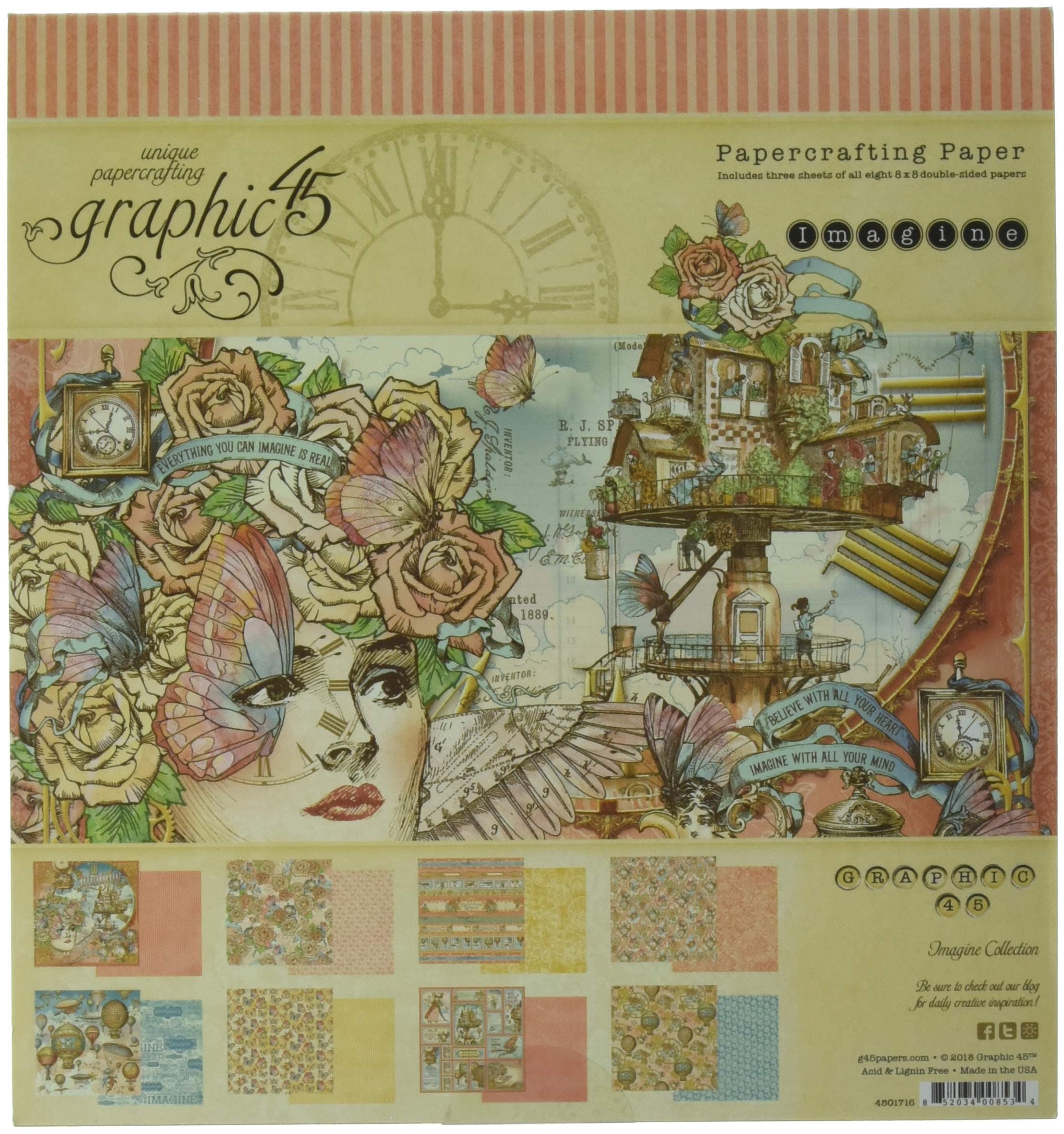 Graphic 45 Imagine 8x8 Pad Craft Paper, Multi