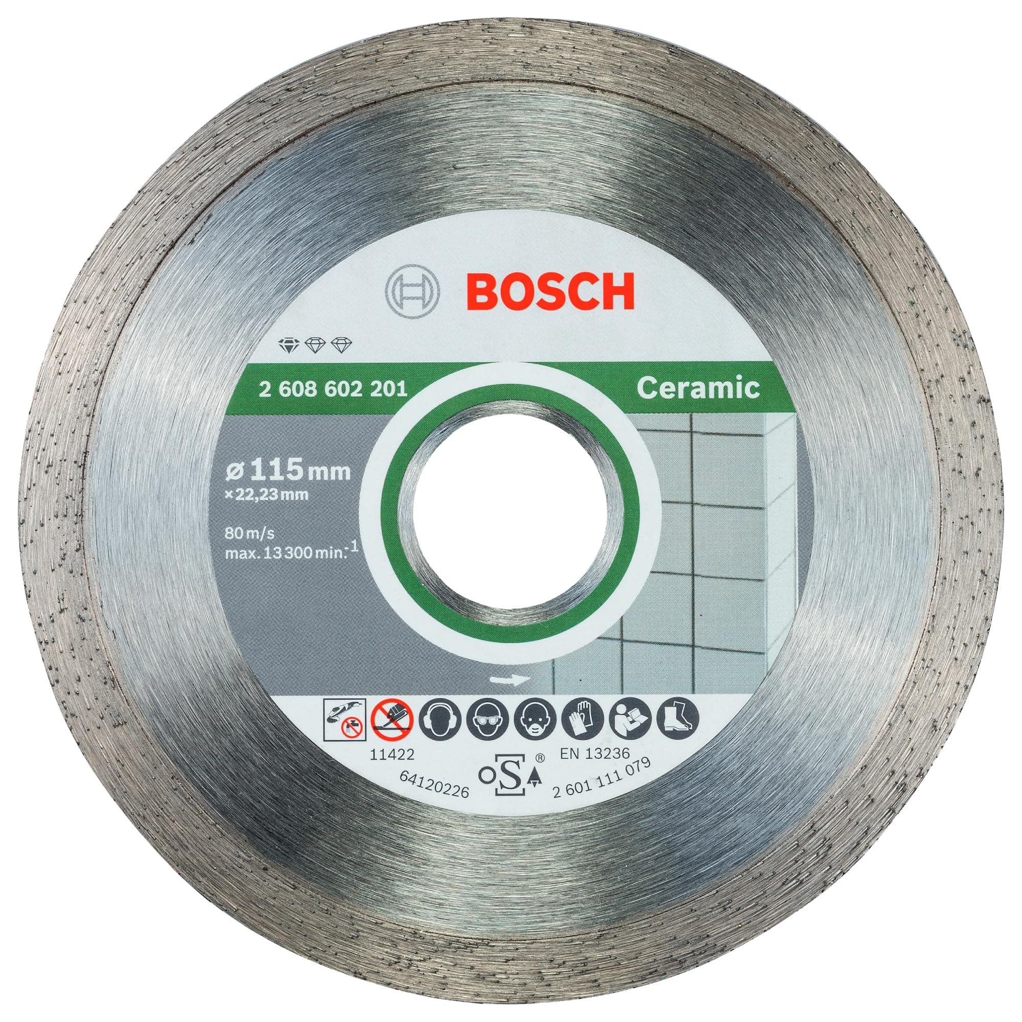 Bosch Professional 1x Diamond Cutting Disc Standard for Ceramic (for Stone, Tile, Ceramic, Ø 115 x 22,23 x 1,6 x 7 mm, Accessories for Angle Grinders)