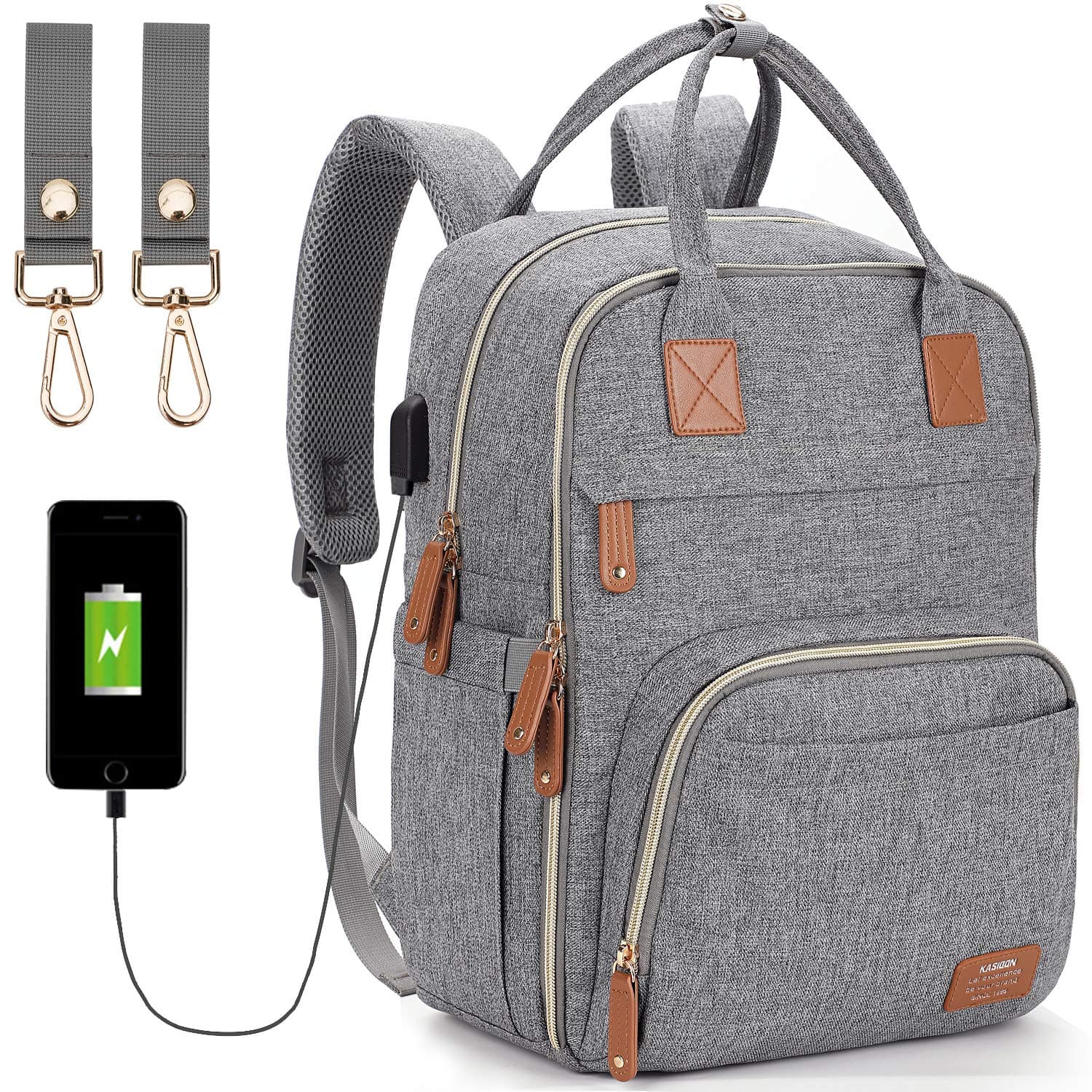 Diaper Bag Backpack,Maternity Nappy Bag with USB Charging Port Stroller Straps