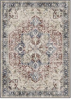 RUGGABLE Washable Area Rug – Kamran Royal Blue 10x14, Stain-Resistant, Non-Slip – Large Machine Washable Rugs for Living Room, Bedroom, Hallway, Entryway & Office–with Cushioned Pad