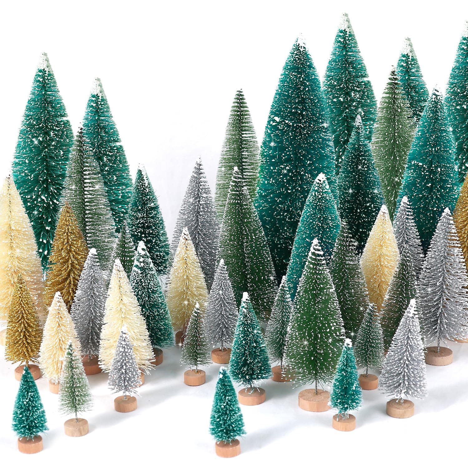 30Pcs Mini Christmas Trees Artificial Christmas Tree Bottle Brush Trees with Wooden Base for Christmas Decor Christmas Party Home Table Craft Decorations(Multicolor)