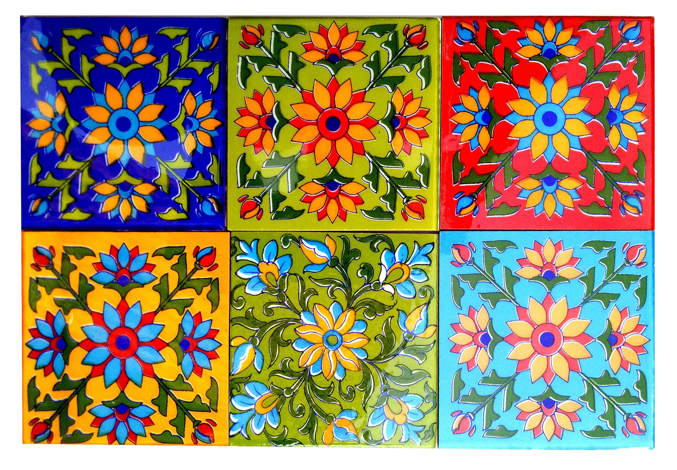 Floor Decorative Tile Seamless Pattern Traditional Handmade Install Furniture Backsplash Designer Decorative Wall Floor Furniture 4 x 4 Inch Pack of 6 Tiles (Multi)