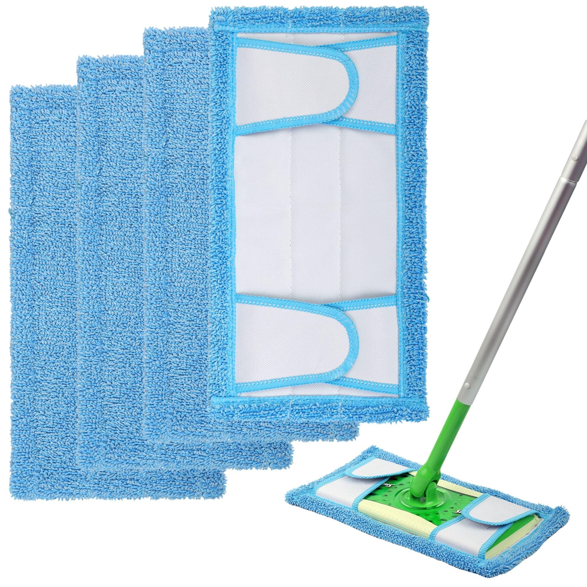 Reusable Microfiber Mop Pads for Swiffer Sweeper & All 10-12 Inch Flat Mop, Upgraded Wet Dry Cleaning Pads for All Hard-Floor, Reusable & Washable Sweeper Refills (4)