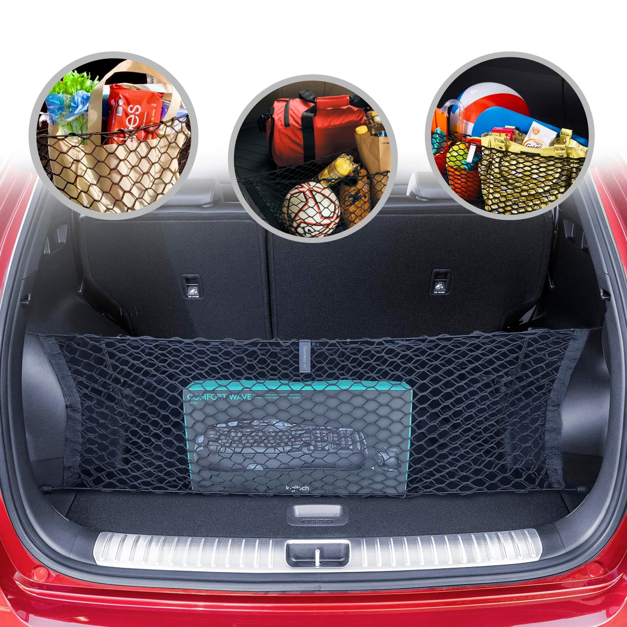 Envelope Style Automotive Elastic Trunk Mesh Cargo Net for Kia Sportage LX EX SX X-Line 2023 - Premium Trunk Organizer and Storage - Luggage Net for Crossover - Best Car Organizer for Kia Sportage