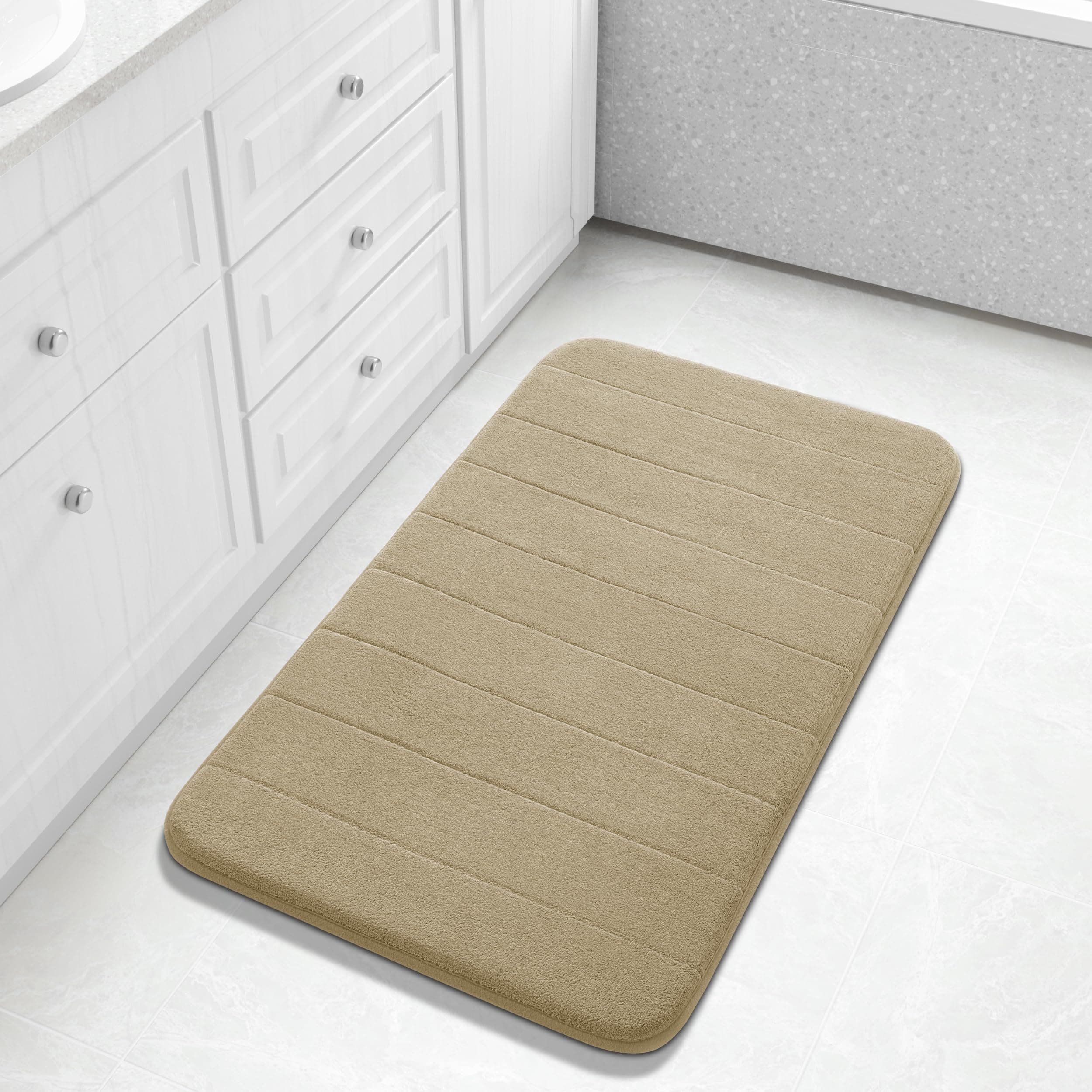 Yimobra Large Bath Mat 36"x24", Super Soft Quick Dry Memory Foam Bathroom Rug, Water Absorbent, Non Slip Backing Machine Washable for Tub Shower, Thick Comfort Support, Pale Khaki
