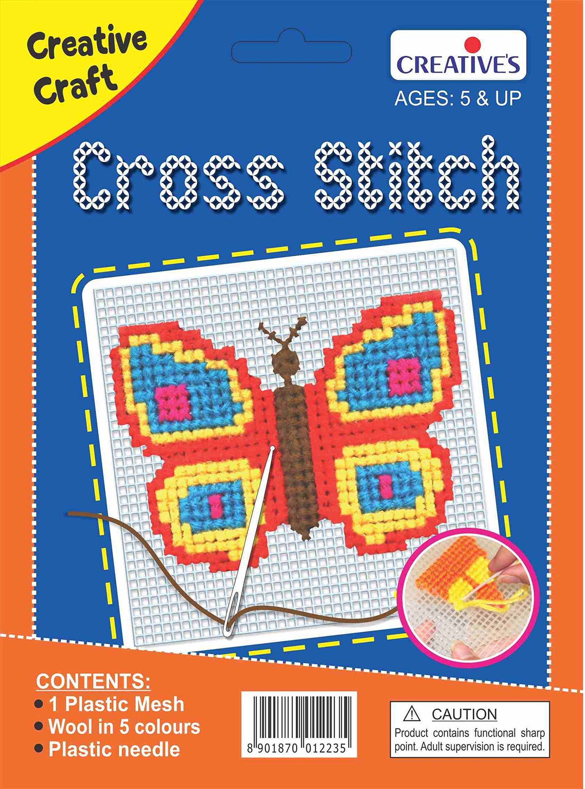 Creative's Plastic, Wool - 1538 Cross Stitch Butterfly Crafts Kit (Multi-Color)