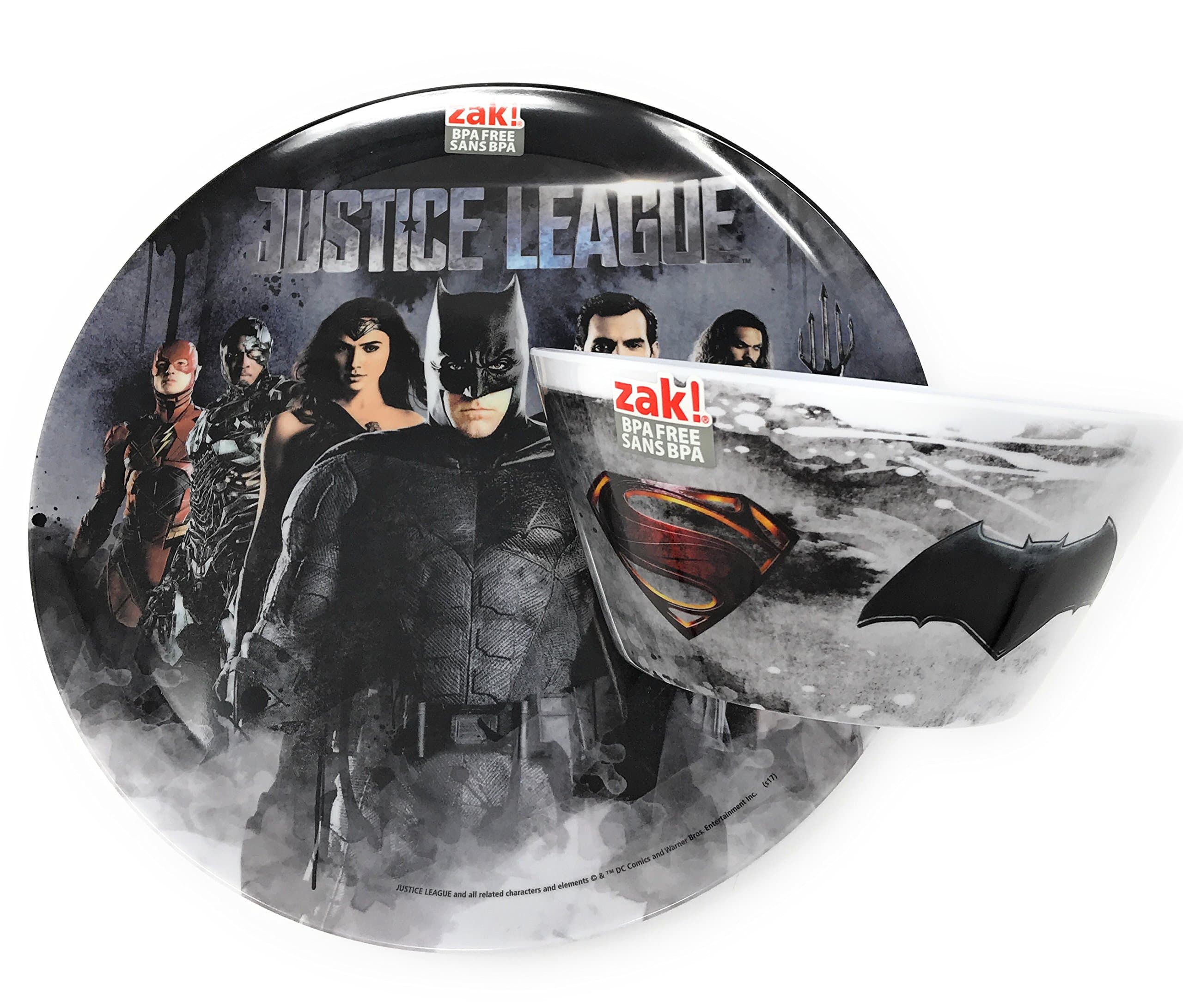 Zak Designs DC Comics"Justice League" Movie Dinnerware Set Set! Includes Plate, Bowl! BPA Free, 2pc