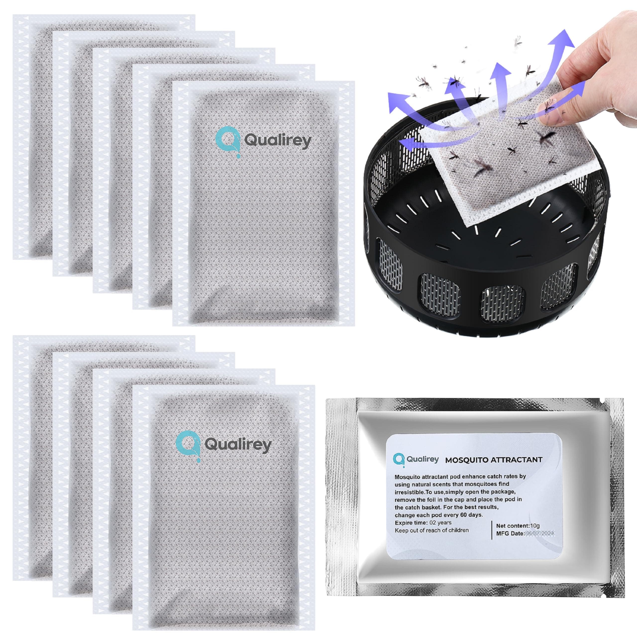 Qualirey 10 Pack Mosquito Attractant in Bulk, Lure for Bug Zapper Bait Refill Compatible with All Mosquito Trap Enhances Catch Rates for Indoor Outdoor Traps, Safe and Long Lasting