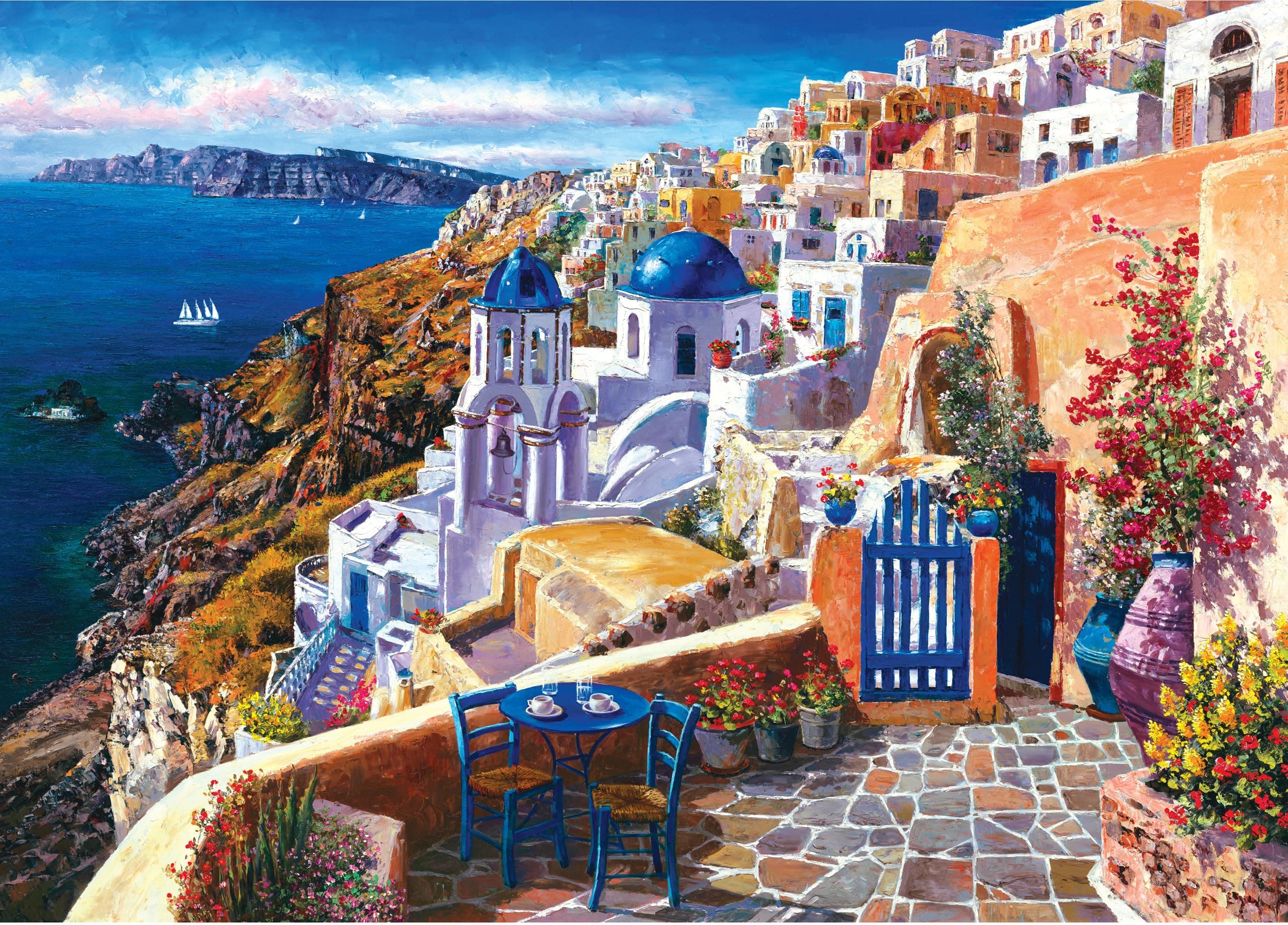 Santorini 1000 Piece Jigsaw Puzzle, Blue