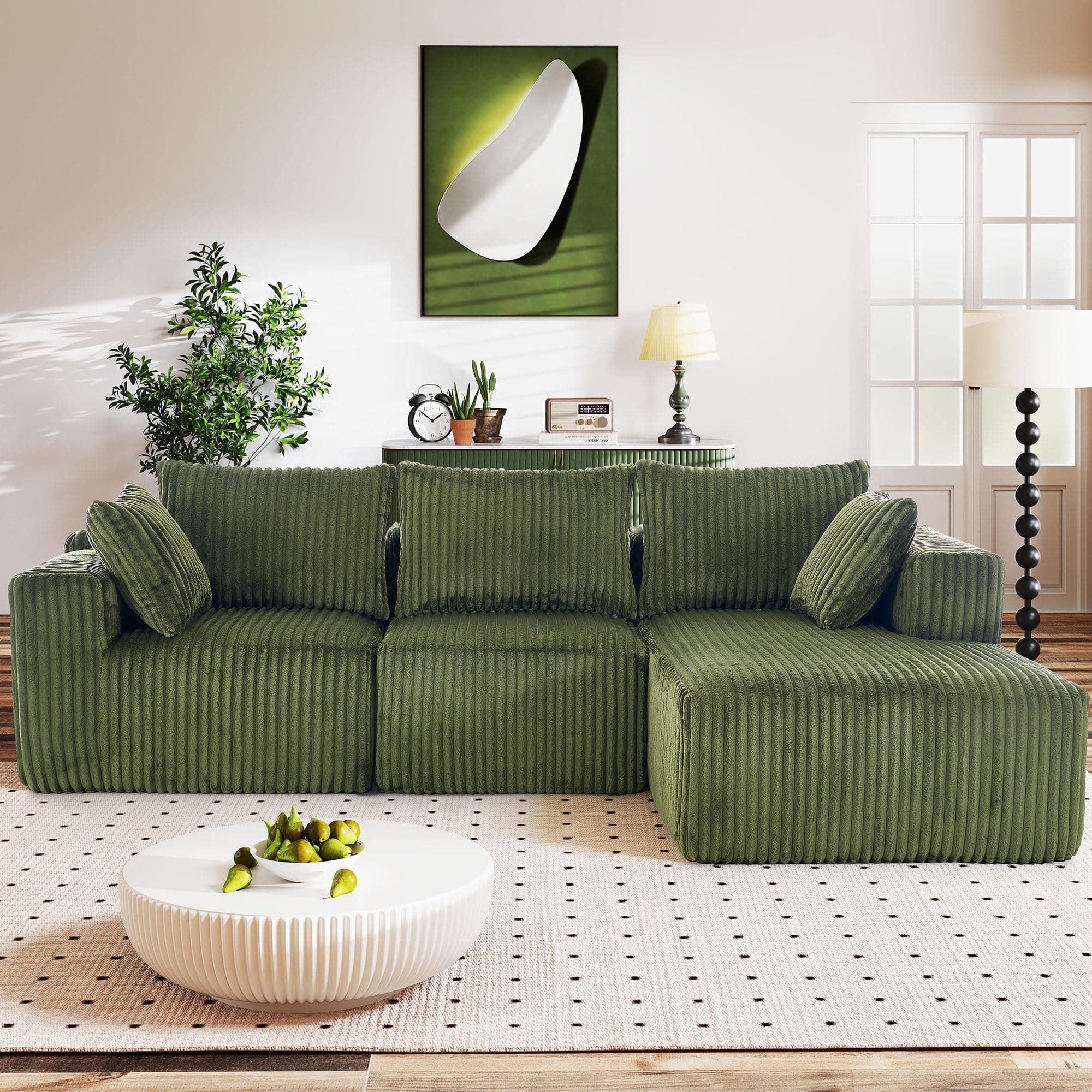 WorthFurni Cloud Modular Sofa Couch with L-Shape Chaise,Modern Sectional with Deep Seat, Upholstered Couches for Living Room Bedroom,No Assembly Required, Plush Corduroy Fabric 102"(Green)