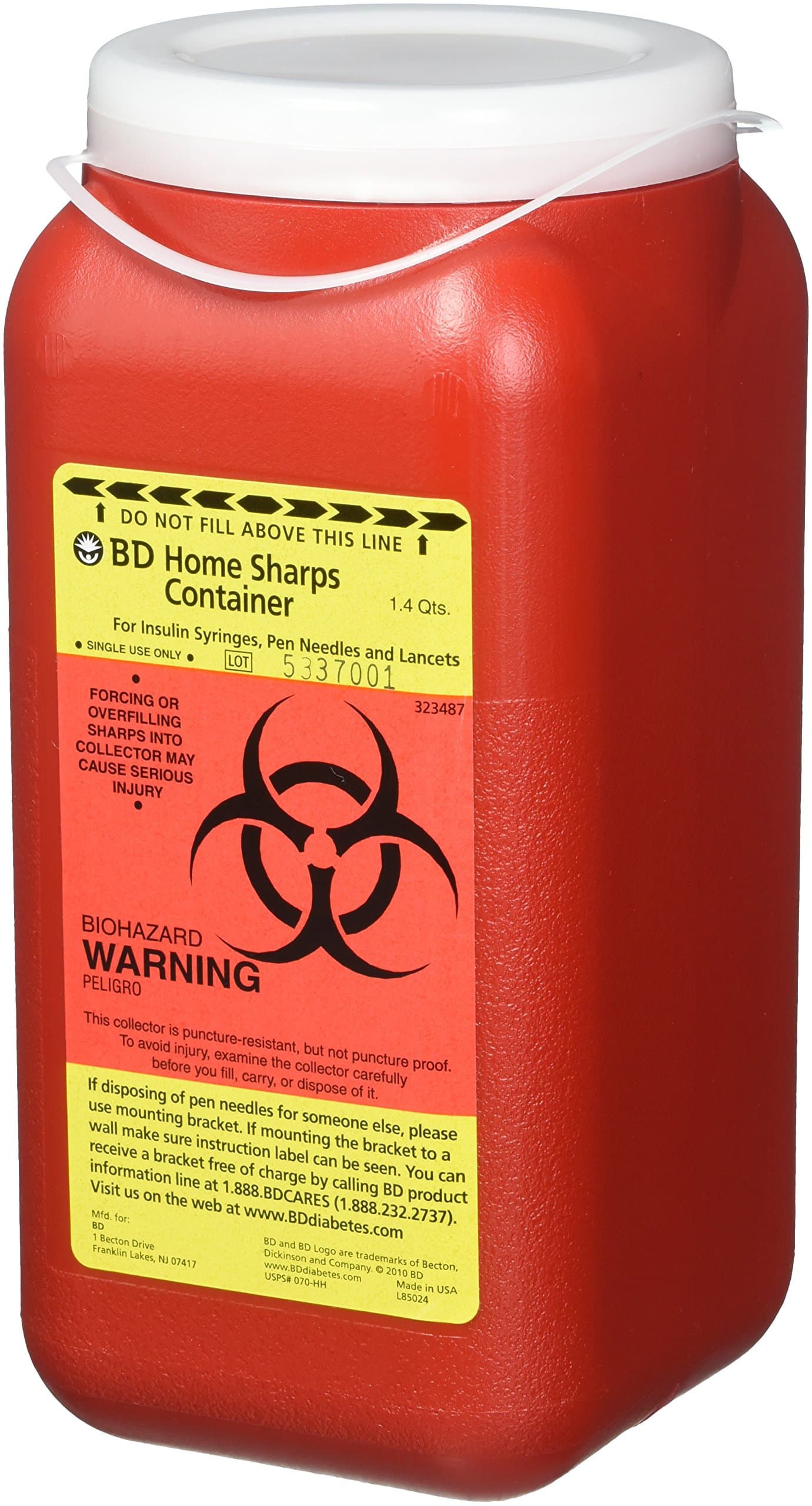 Bd Home Sharps Container. Designed to Hold Both Insulin Syringes and Pen Needles, the BdTM Home Sharps Container Is a Leak-proof and Puncture-resistant Container for Safe, Convenient Disposal of Used Sharps