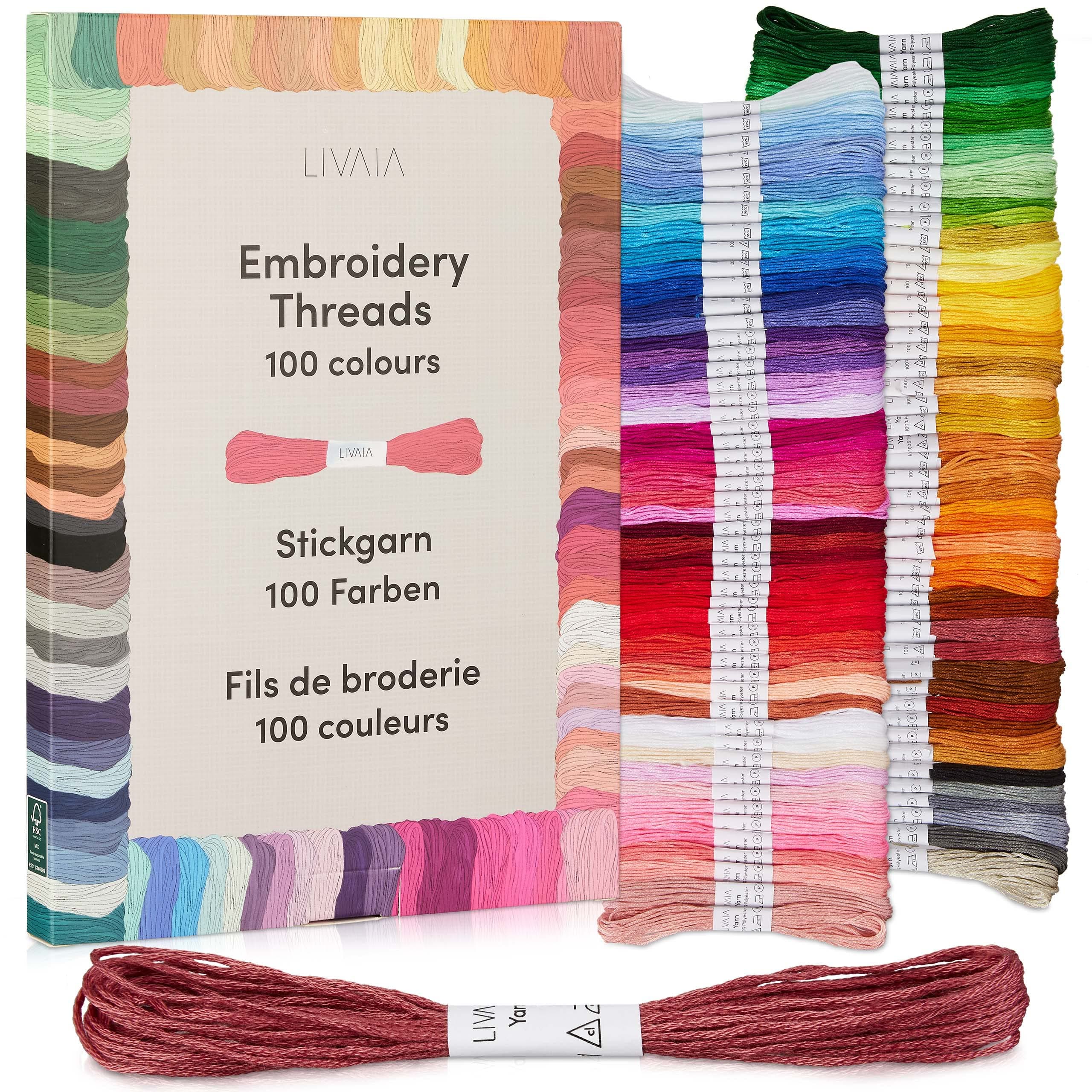 Embroidery Thread Set 100 Colours Each 5 Metres: Beautiful Thread for Embroidery, Knotting, Braiding, Crafts, Crochet - Cross Stitch Set - Sewing Thread by LIVAIA