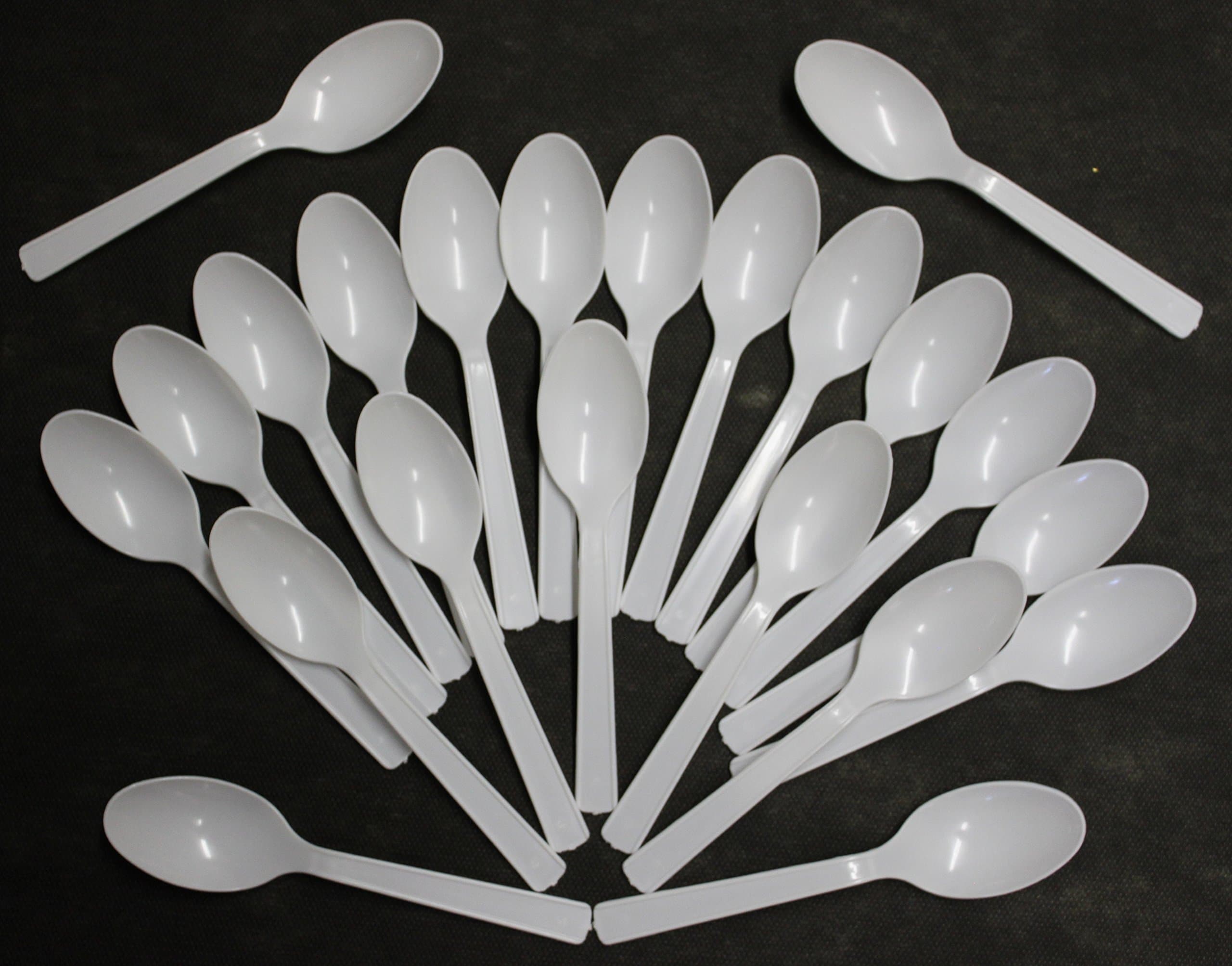 Heavy Duty White Plastic Spoons - Durable Plastic Flatware - Various Package Quantities of Spoons (200)