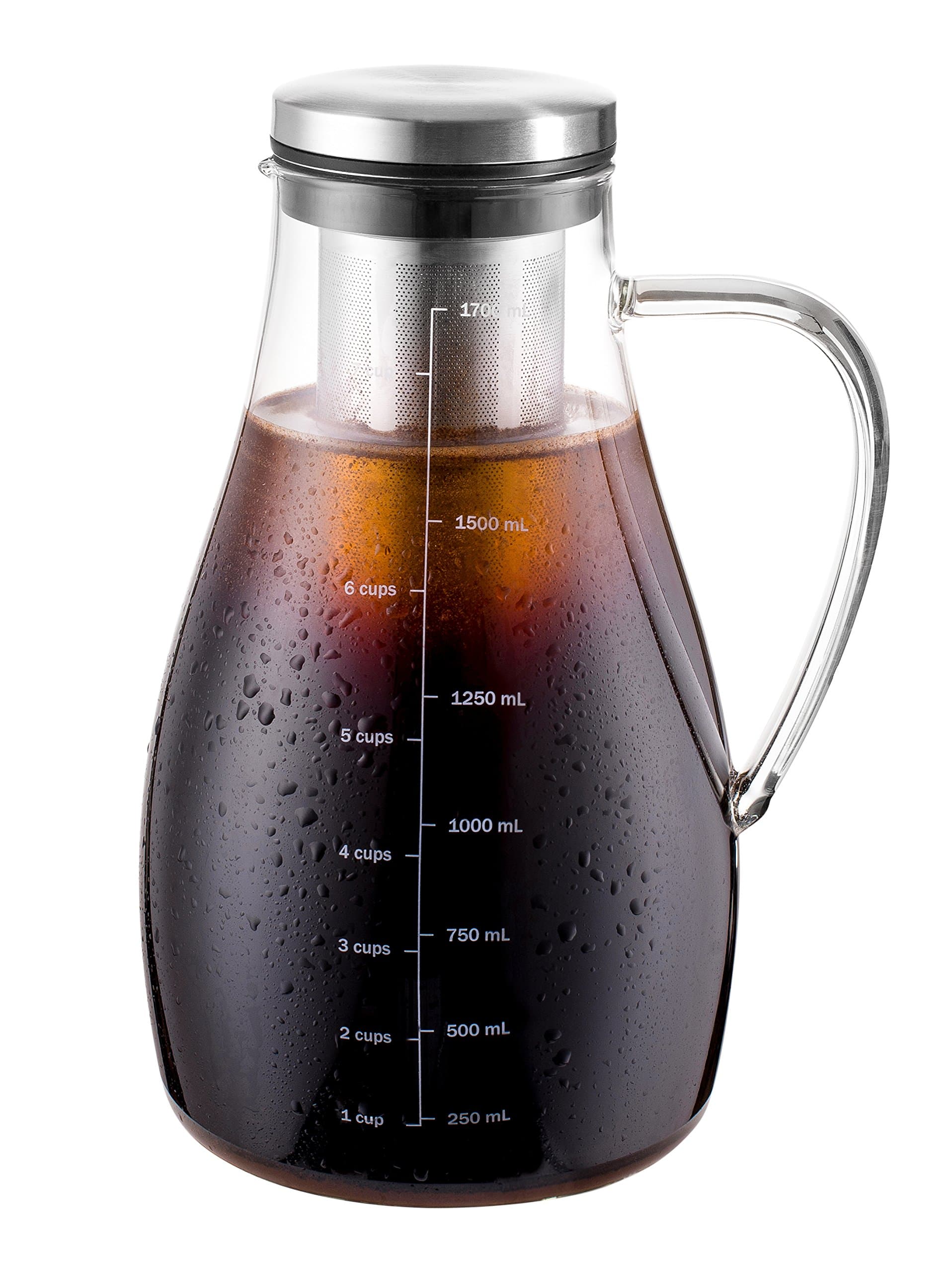 eekay Wares Air-Tight Cold Brew Coffee Maker, Tea, Fruit Infuser, 1.7L, with Double Walled Stainless Steel Removable Filter