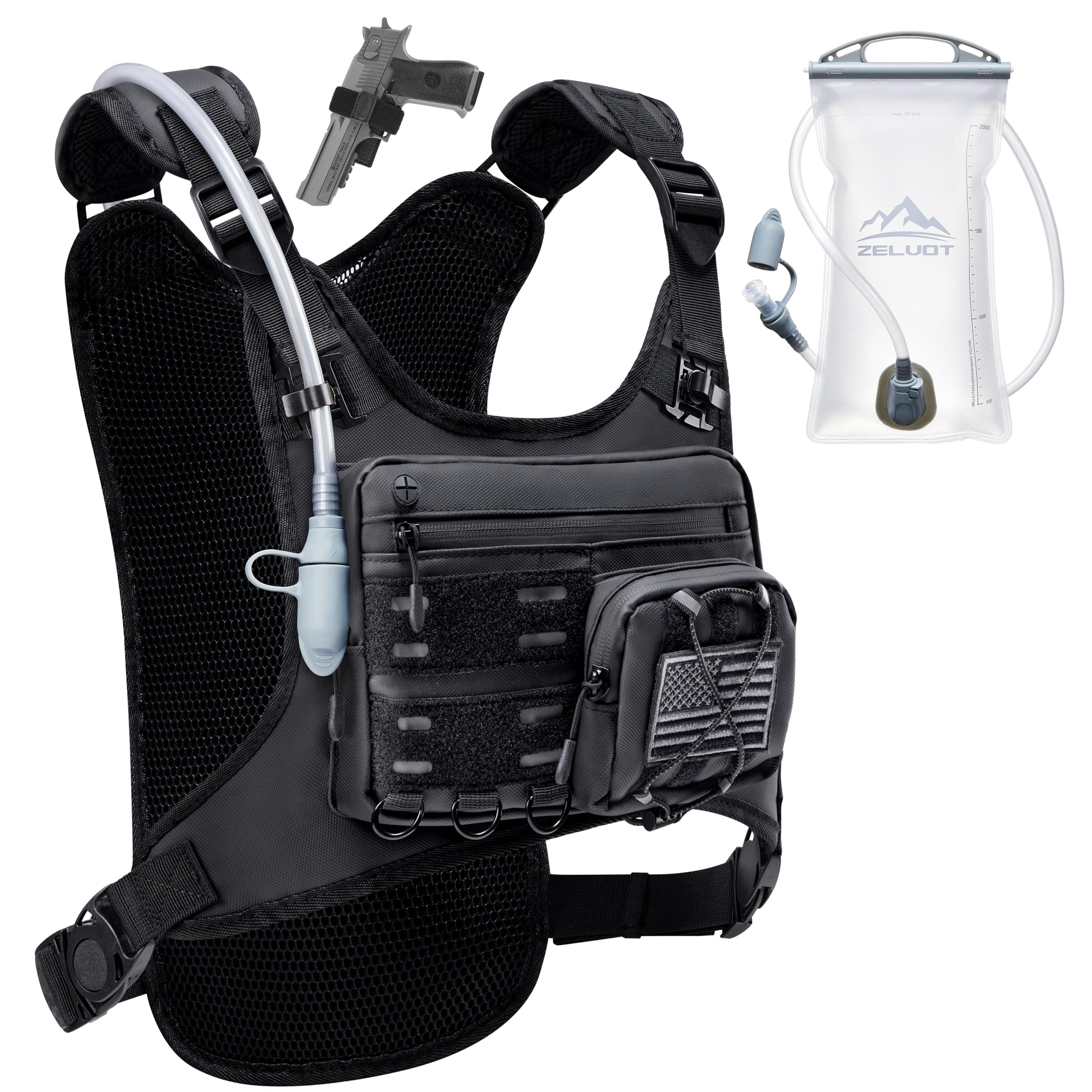 Zelvot Running Vest with 2L Water Bladder, Hydration Backpack, USA Original Patent, Lightweight Hydration Pack with Gear Holder, Reflective Chest Pack for Men Women for Marathon